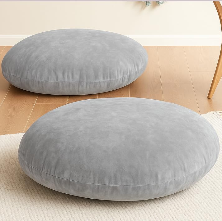 Codi Large Meditation Cushions – Round Floor Pillows for Adults with Removable Washable Cover, Soft and Supportive Floor Cushion for Yoga, Seating and Dog Bed, 32 inch - Grey