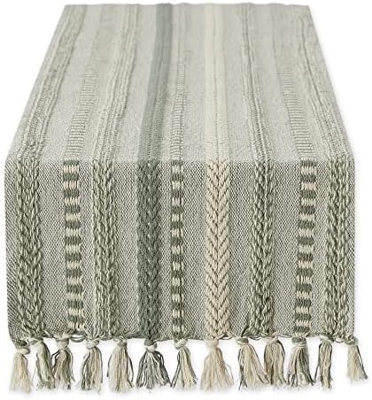 DII Farmhouse Braided Stripe Table Runner Collection, 15x108 (15x113, Fringe Included), French Blue