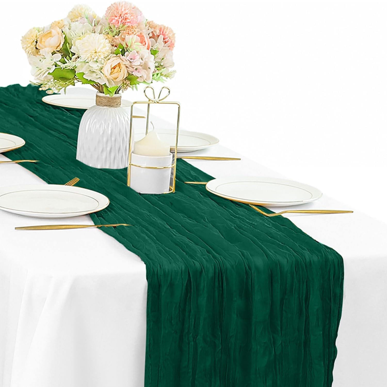 12 Pcs 10FT Sage Green Cheesecloth Table Runner 35 x 120 Inches Long Runner for Tables Gauze Fabric Boho Table Runner Decoration Rustic Sheer Runner for Wedding Baby Shower Birthday Party (Sage Green)