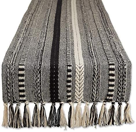 DII Farmhouse Braided Stripe Table Runner Collection, 15x108 (15x113, Fringe Included), French Blue