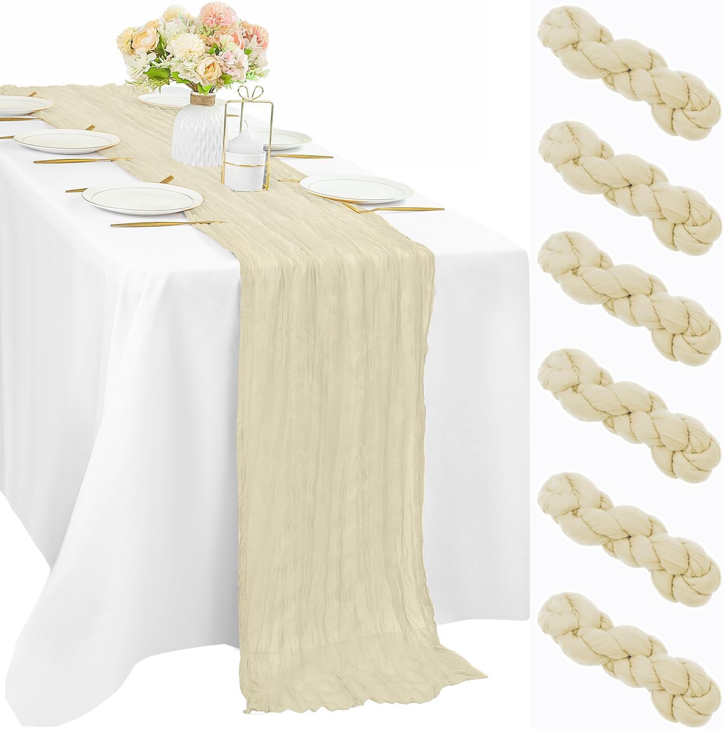 12 Pcs 10FT Sage Green Cheesecloth Table Runner 35 x 120 Inches Long Runner for Tables Gauze Fabric Boho Table Runner Decoration Rustic Sheer Runner for Wedding Baby Shower Birthday Party (Sage Green)