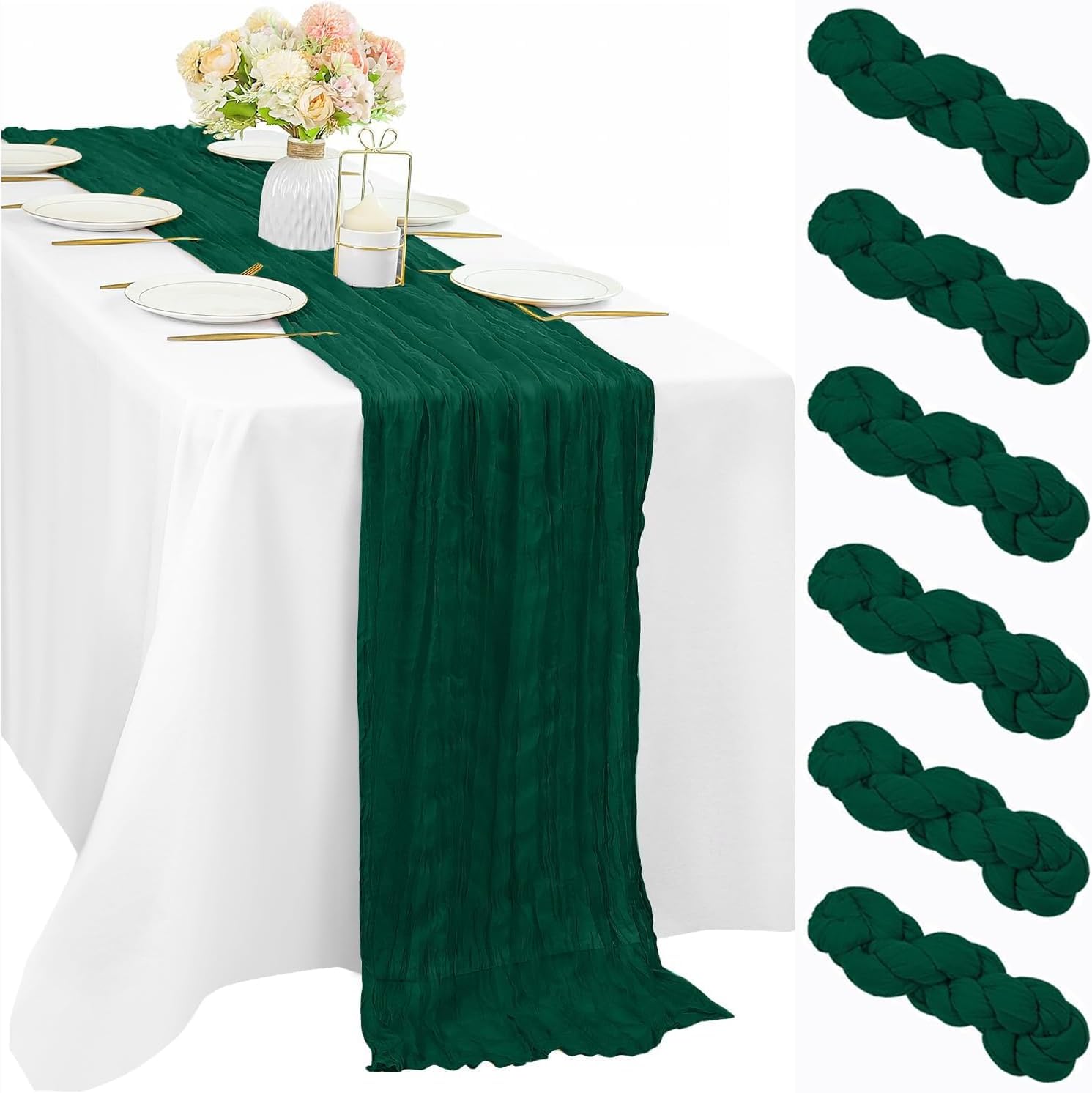 12 Pcs 10FT Sage Green Cheesecloth Table Runner 35 x 120 Inches Long Runner for Tables Gauze Fabric Boho Table Runner Decoration Rustic Sheer Runner for Wedding Baby Shower Birthday Party (Sage Green)