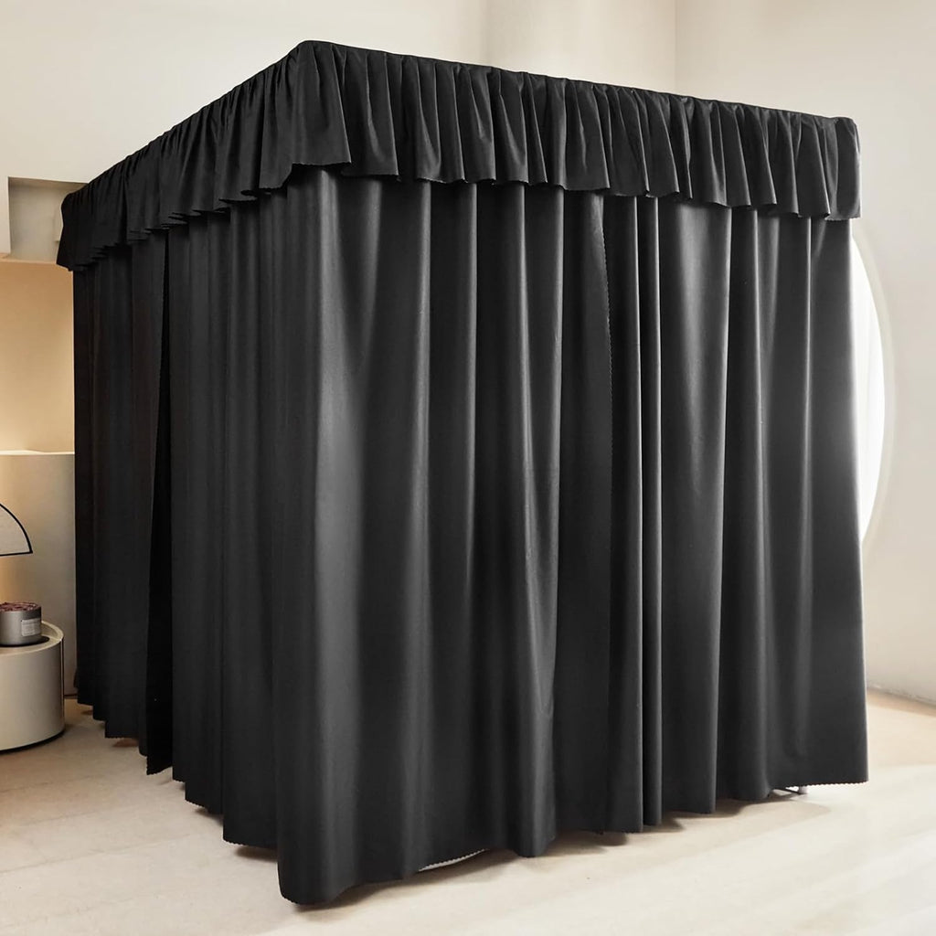 AIKASY Black Thickened Bed Canopy Curtains - Elegant Bedroom Decor for Adults and Girls - Strong Lightproof and Windproof Design(Queen, Black)