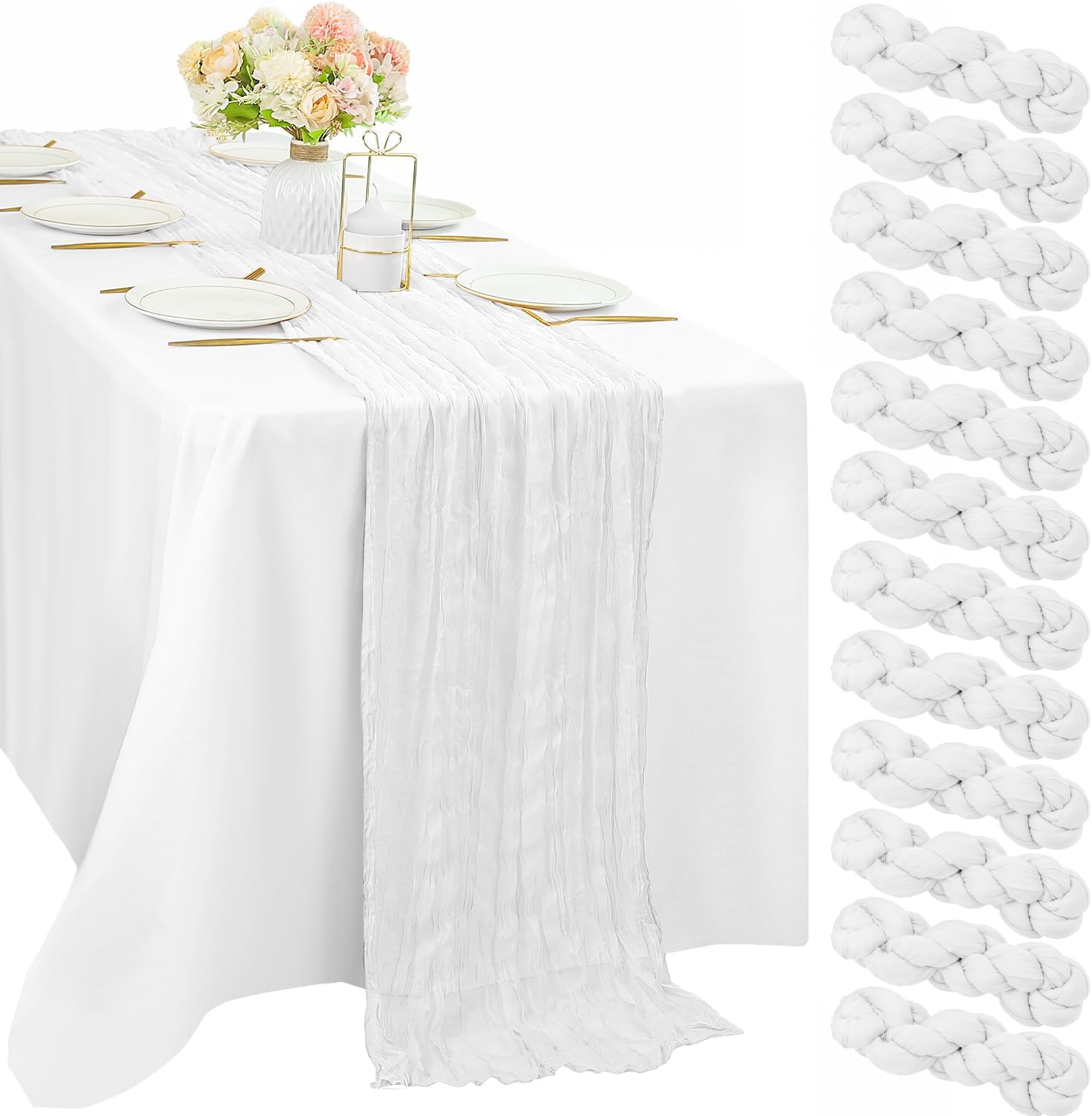 12 Pcs 10FT Sage Green Cheesecloth Table Runner 35 x 120 Inches Long Runner for Tables Gauze Fabric Boho Table Runner Decoration Rustic Sheer Runner for Wedding Baby Shower Birthday Party (Sage Green)