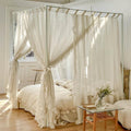 Mengersi Canopy Bed Curtains,Linen Bed Canopy Curtains 4 Corner Bed Drapes Canopy Curtains for Bedroom Decor (Ivory,Full)
