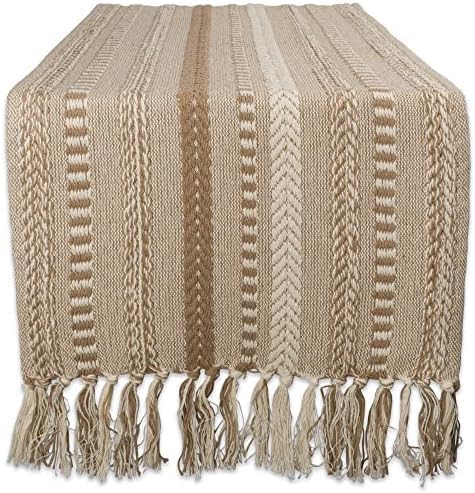 DII Farmhouse Braided Stripe Table Runner Collection, 15x108 (15x113, Fringe Included), French Blue