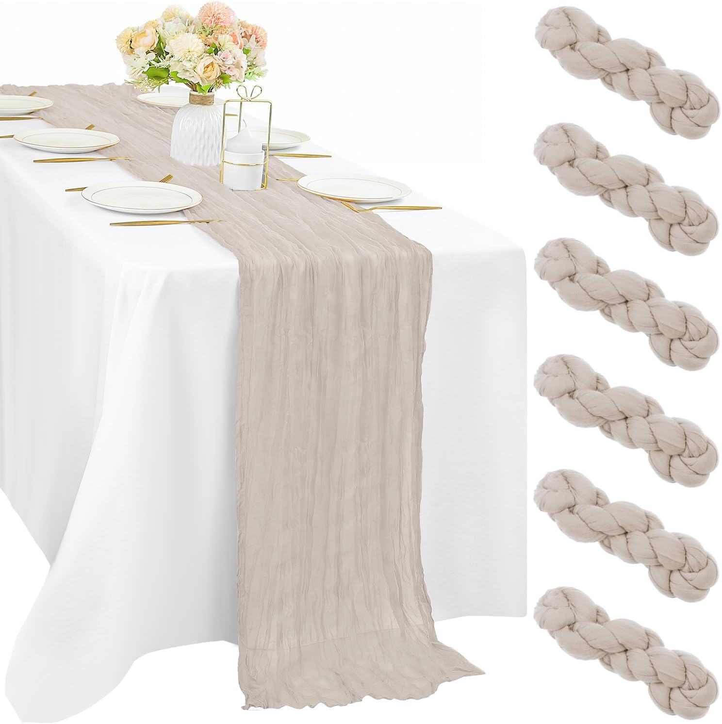 12 Pcs 10FT Sage Green Cheesecloth Table Runner 35 x 120 Inches Long Runner for Tables Gauze Fabric Boho Table Runner Decoration Rustic Sheer Runner for Wedding Baby Shower Birthday Party (Sage Green)