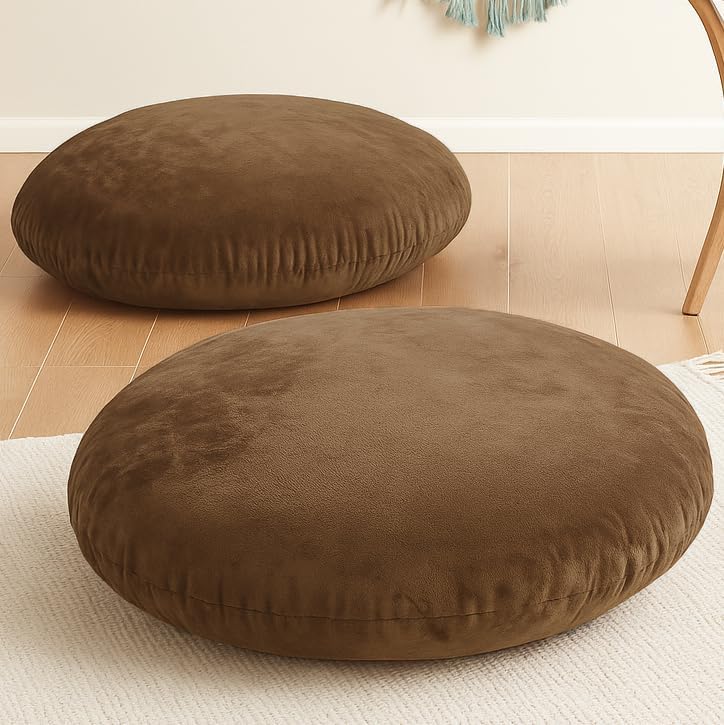 Codi Large Meditation Cushions – Round Floor Pillows for Adults with Removable Washable Cover, Soft and Supportive Floor Cushion for Yoga, Seating and Dog Bed, 32 inch - Grey