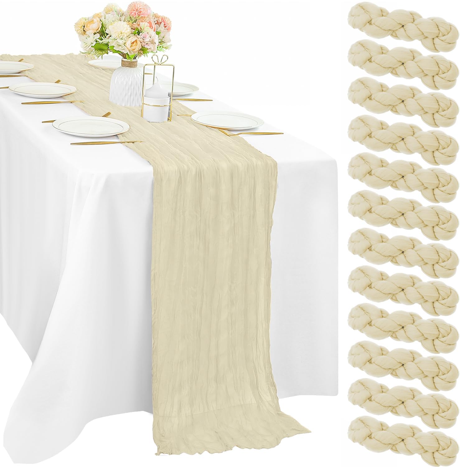12 Pcs 10FT Sage Green Cheesecloth Table Runner 35 x 120 Inches Long Runner for Tables Gauze Fabric Boho Table Runner Decoration Rustic Sheer Runner for Wedding Baby Shower Birthday Party (Sage Green)