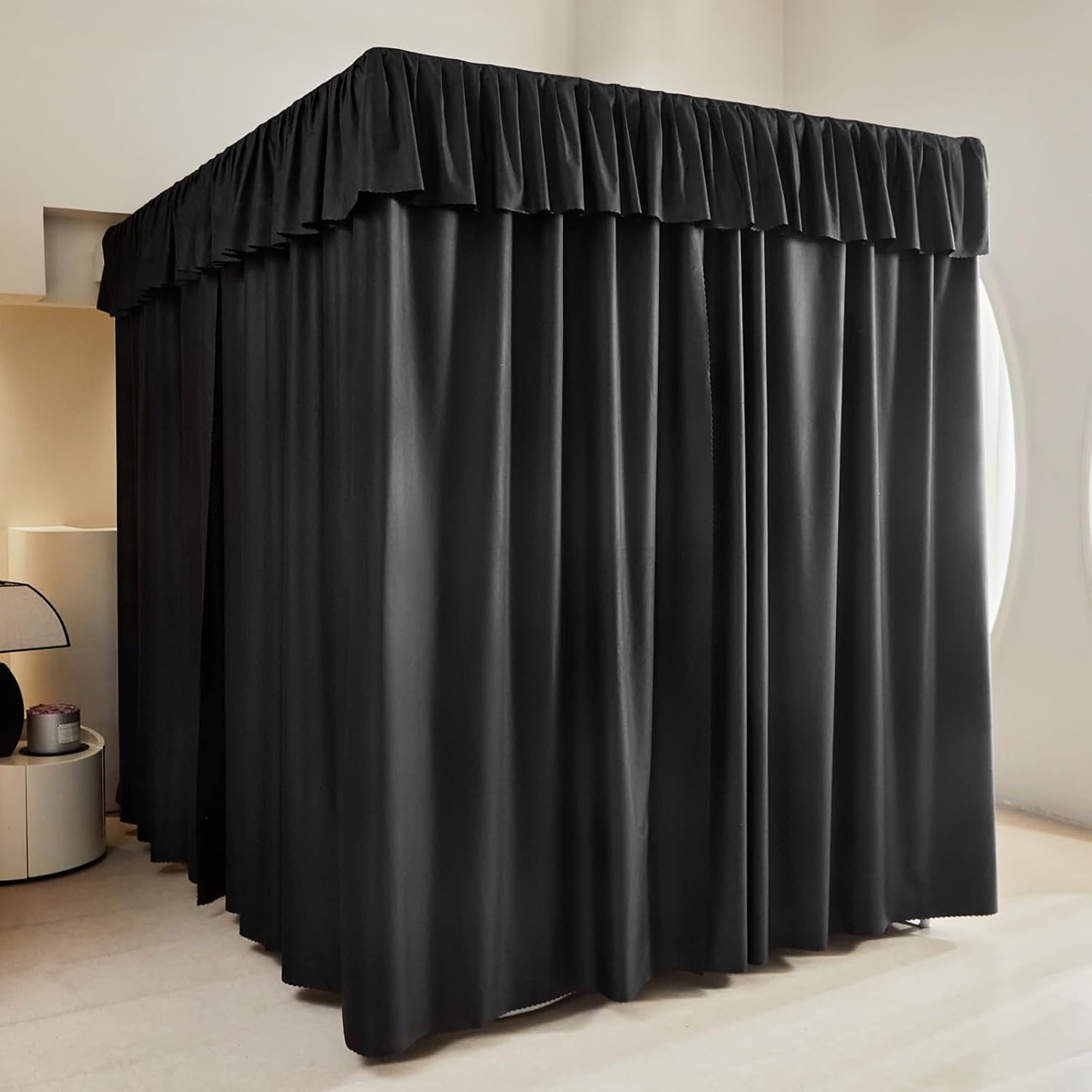 AIKASY Black Thickened Bed Canopy Curtains - Elegant Bedroom Decor for Adults and Girls - Strong Lightproof and Windproof Design(Queen, Black)