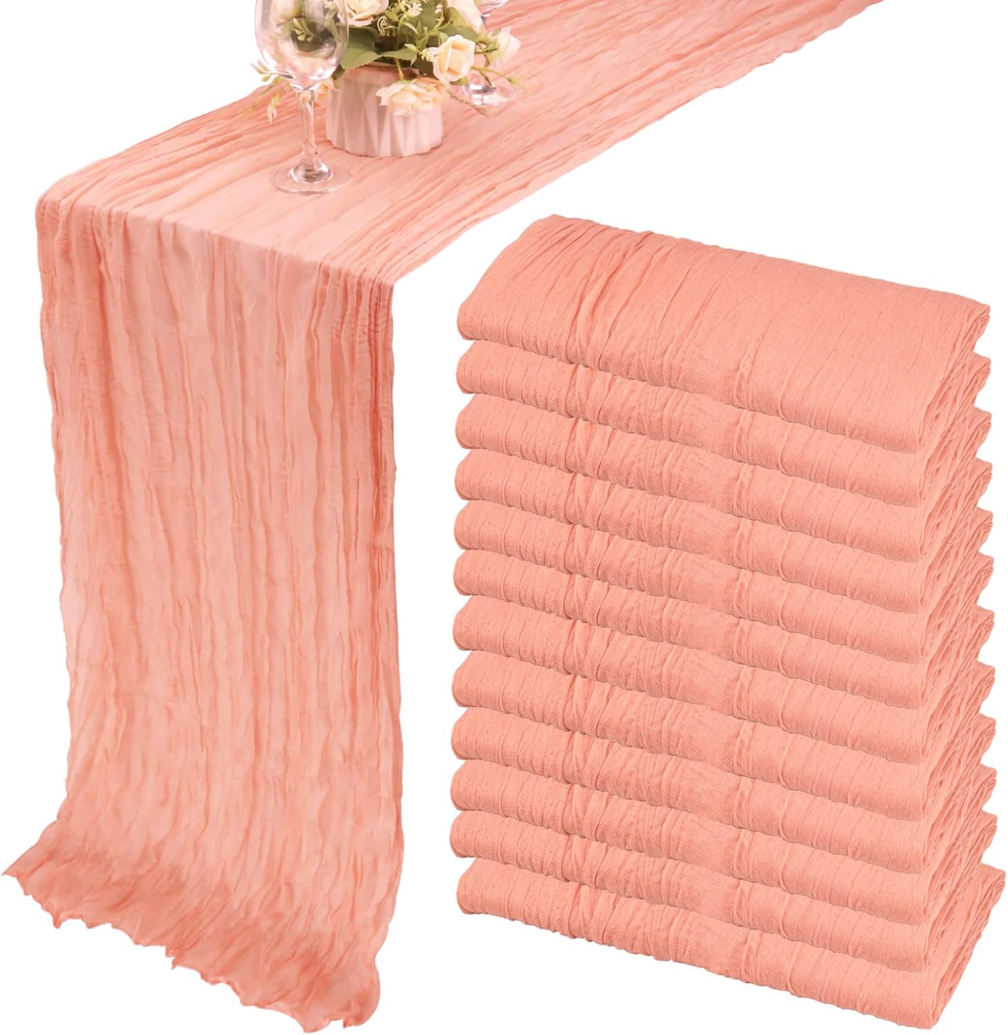 12 Pack 10Ft Cheesecloth Table Runner 35x120 Inch Boho Gauze Table Runner Cheese Cloth Long Romantic Table Runners for Wedding Bridal Shower Birthday Party Table Decor (Dusty Sage Green)