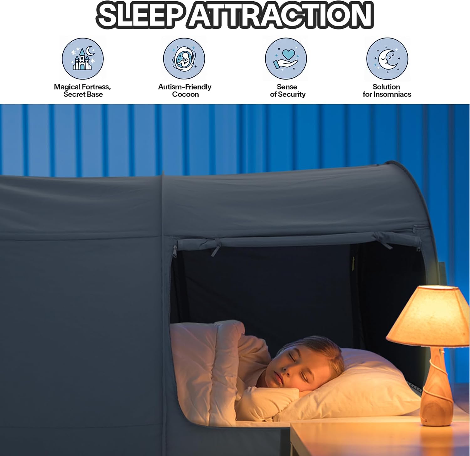 Alvantor® Bed Canopy Bed Tents Dream Tents Privacy Space Twin Size Sleeping Tent Indoor Pop Up Portable Frame Curtains Breathable Grey Cottage (Mattress Not Included) Reducing Light