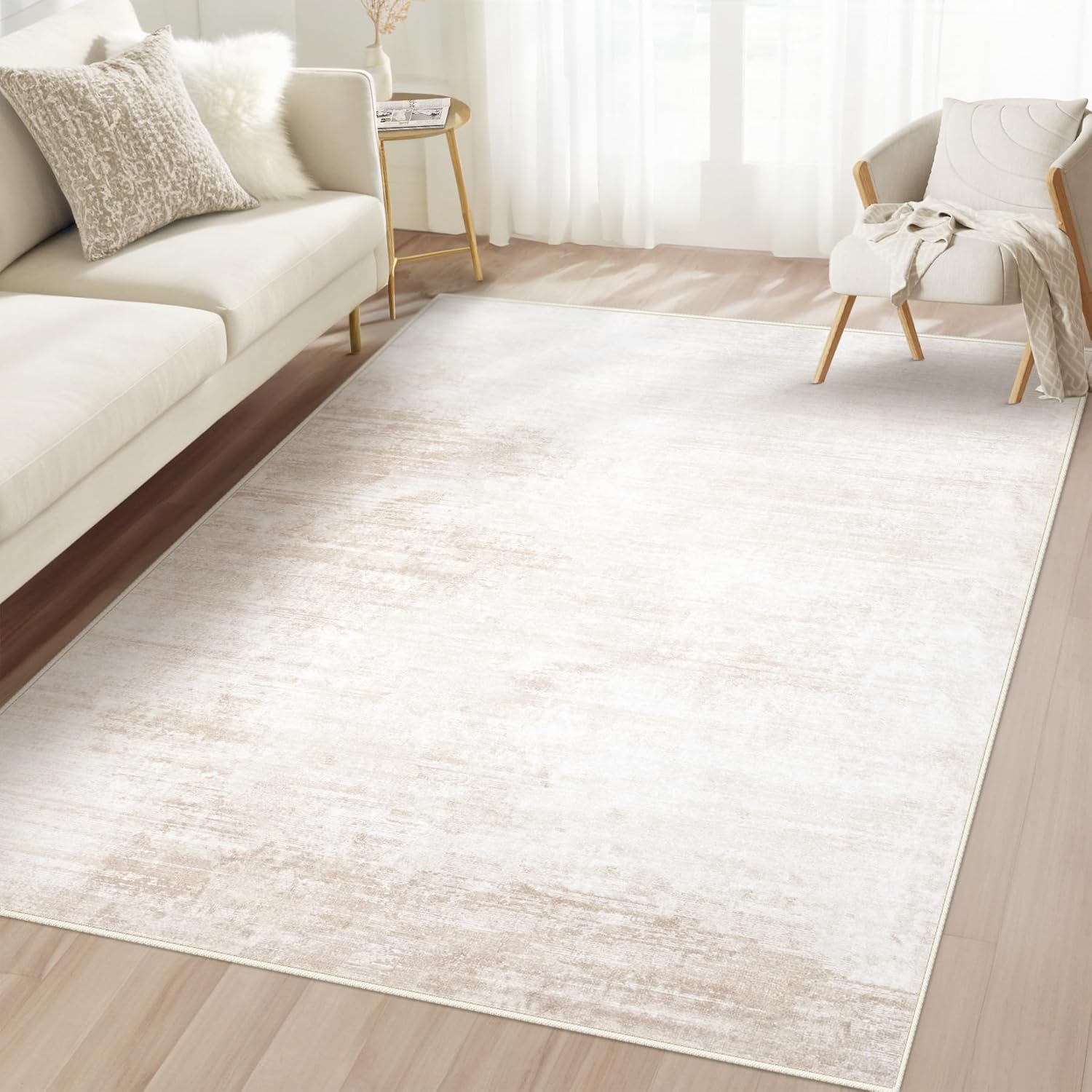 Area Rugs 8x10 Living Room: Washable Rug Modern Abstract Large Rugs Soft Non Slip Neutral Rug Stain Resistant Indoor Carpet for Bedroom Kitchen Dining Room Table Nursery Home Office Rugs(Beige,8'x10')
