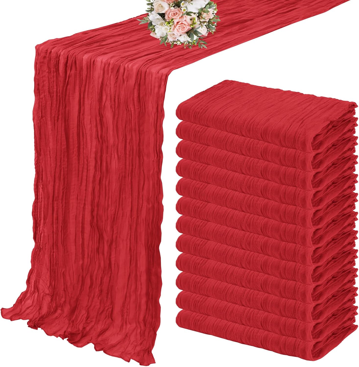 12 Pack Cheesecloth Table Runner 35 x 120 inch Long Boho Cheese Cloth Gauze Table Runners Semi Sheer Table Runner for Wedding Decor, Bridal Shower, Birthday Party (Light Pink)