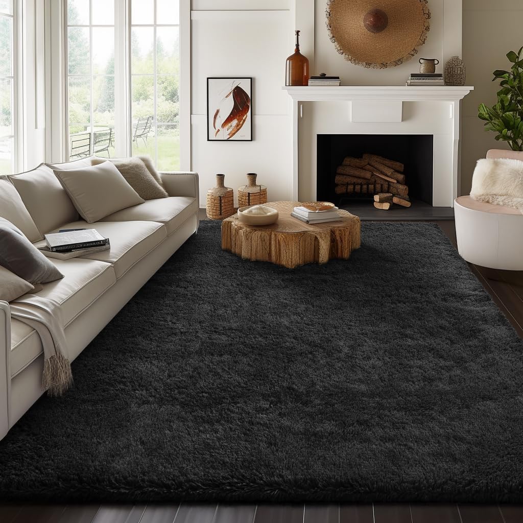 Ophanie Area Rugs 9x12 Living Room, Large Grey Bedroom Carpet, Big Shag Indoor Thick Soft Nursery Rug, Gray Fluffy Carpets for Boy and Girls Room Dorm Home Decor Aesthetic