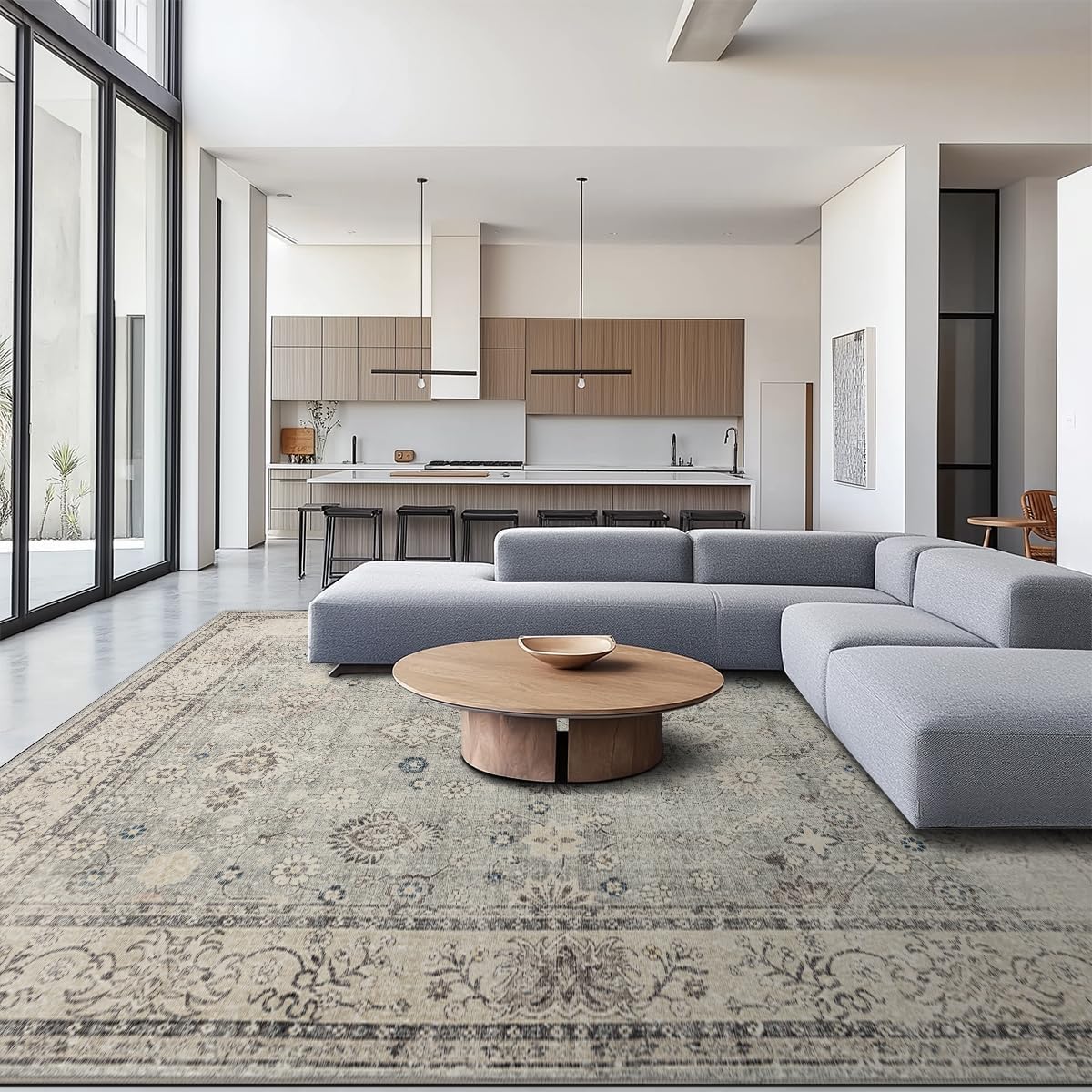 Ruaruarug Area Rug Non Slip Machine Washable Ultra Soft Living Room/Bedroom/Kitchen/Outdoor/Classroom Black Grey, 8'×10'