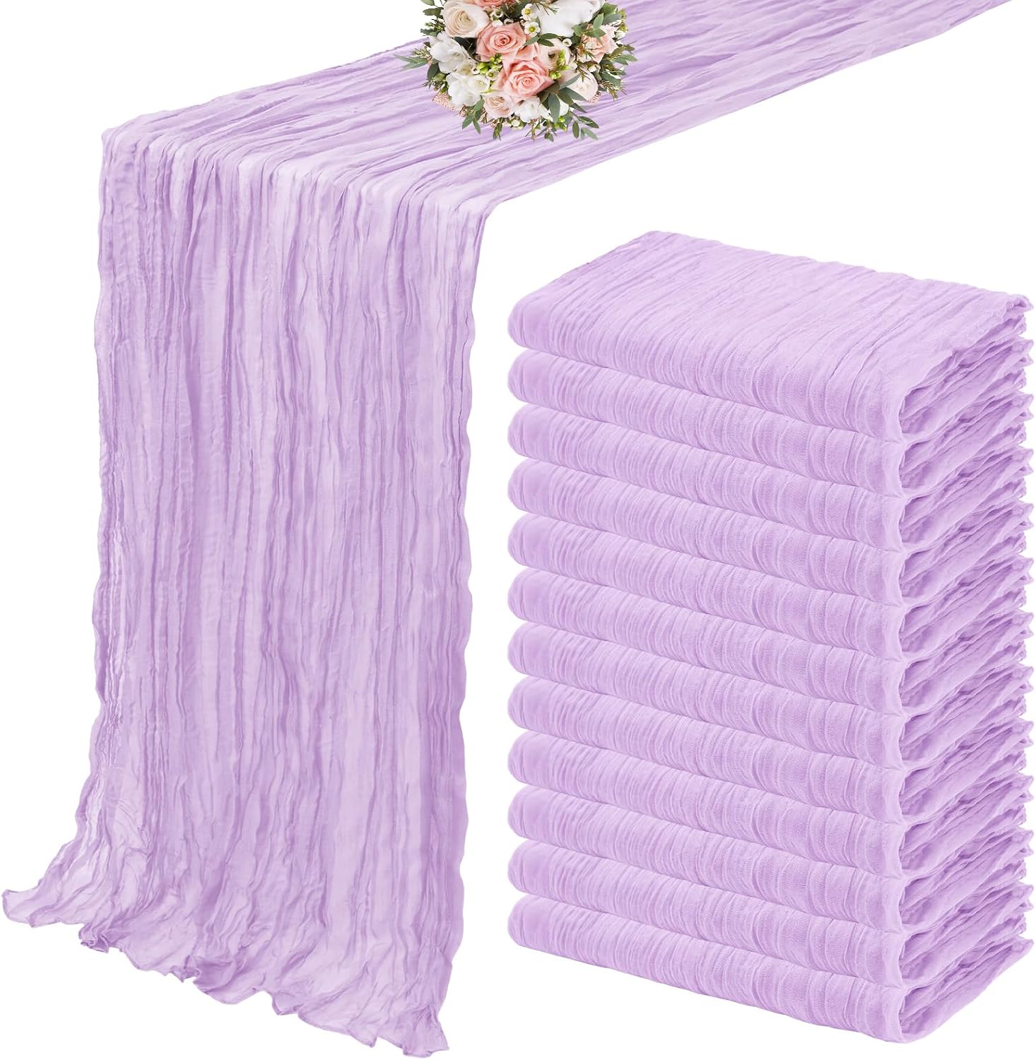 12 Pack Cheesecloth Table Runner 35 x 120 inch Long Boho Cheese Cloth Gauze Table Runners Semi Sheer Table Runner for Wedding Decor, Bridal Shower, Birthday Party (Light Pink)