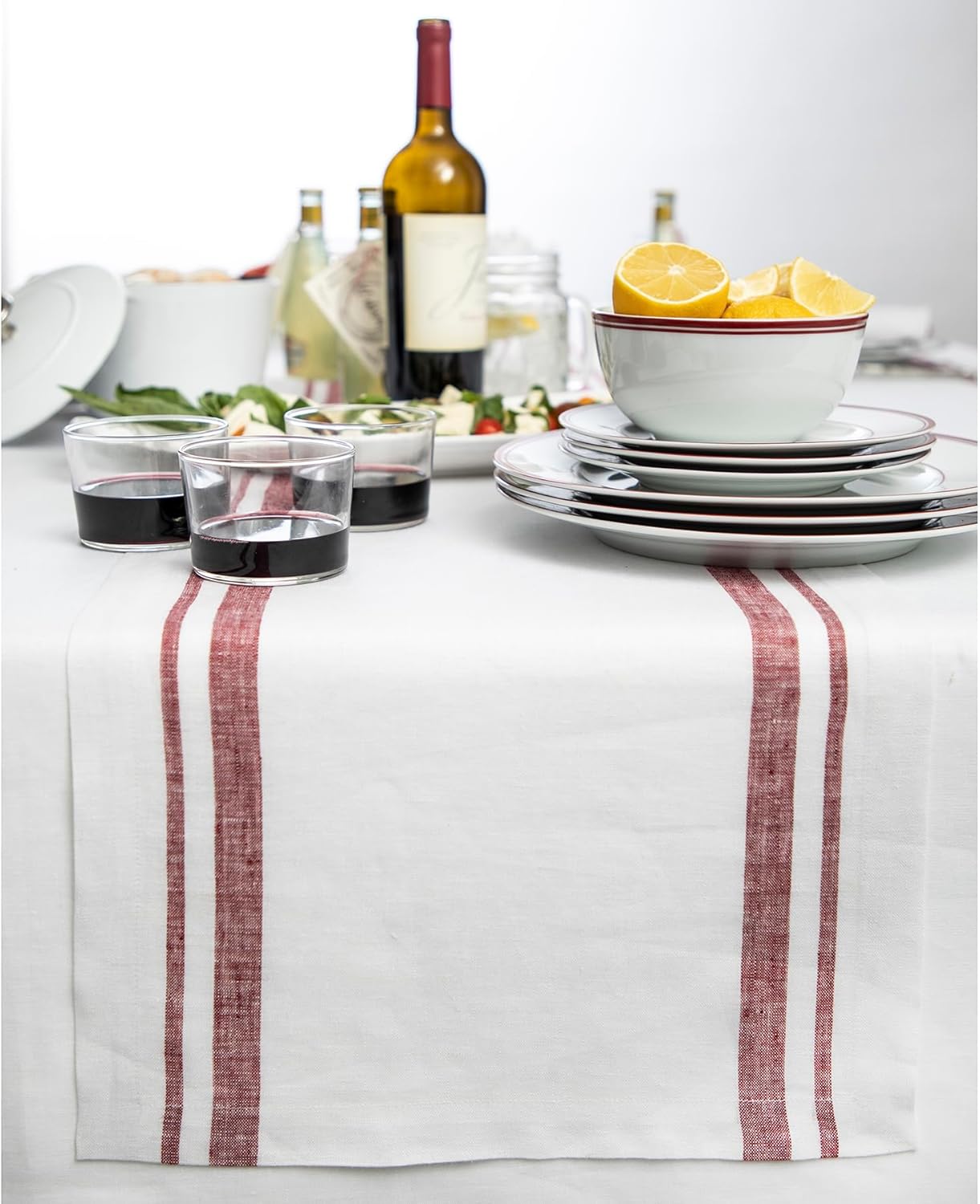Solino Home Linen Table Runner 48 Inches - French Stripe, 100% Pure Linen Black and Natural Farmhouse Table Runner 14 x 48 Inch Ideal for Dresser and Coffee Tables - Spring, Easter