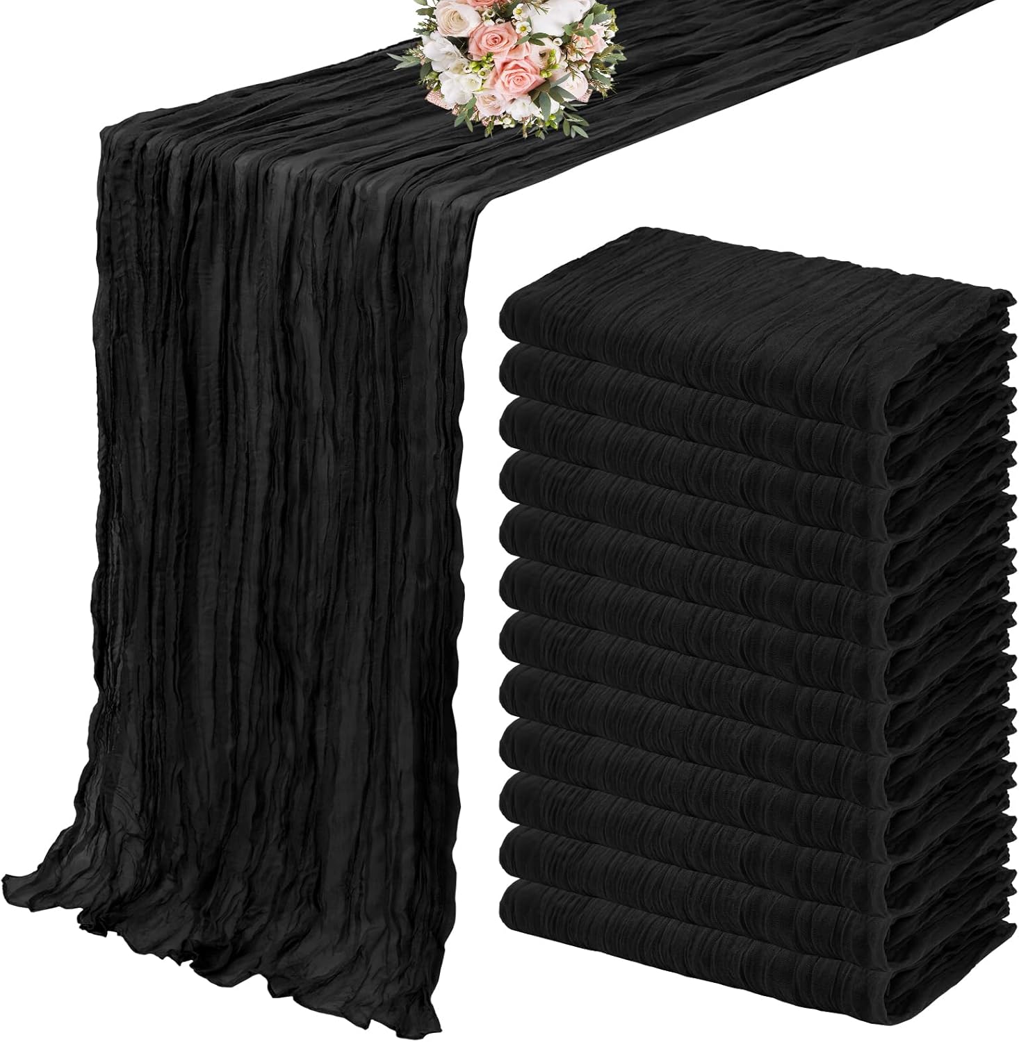 12 Pack Cheesecloth Table Runner 35 x 120 inch Long Boho Cheese Cloth Gauze Table Runners Semi Sheer Table Runner for Wedding Decor, Bridal Shower, Birthday Party (Light Pink)