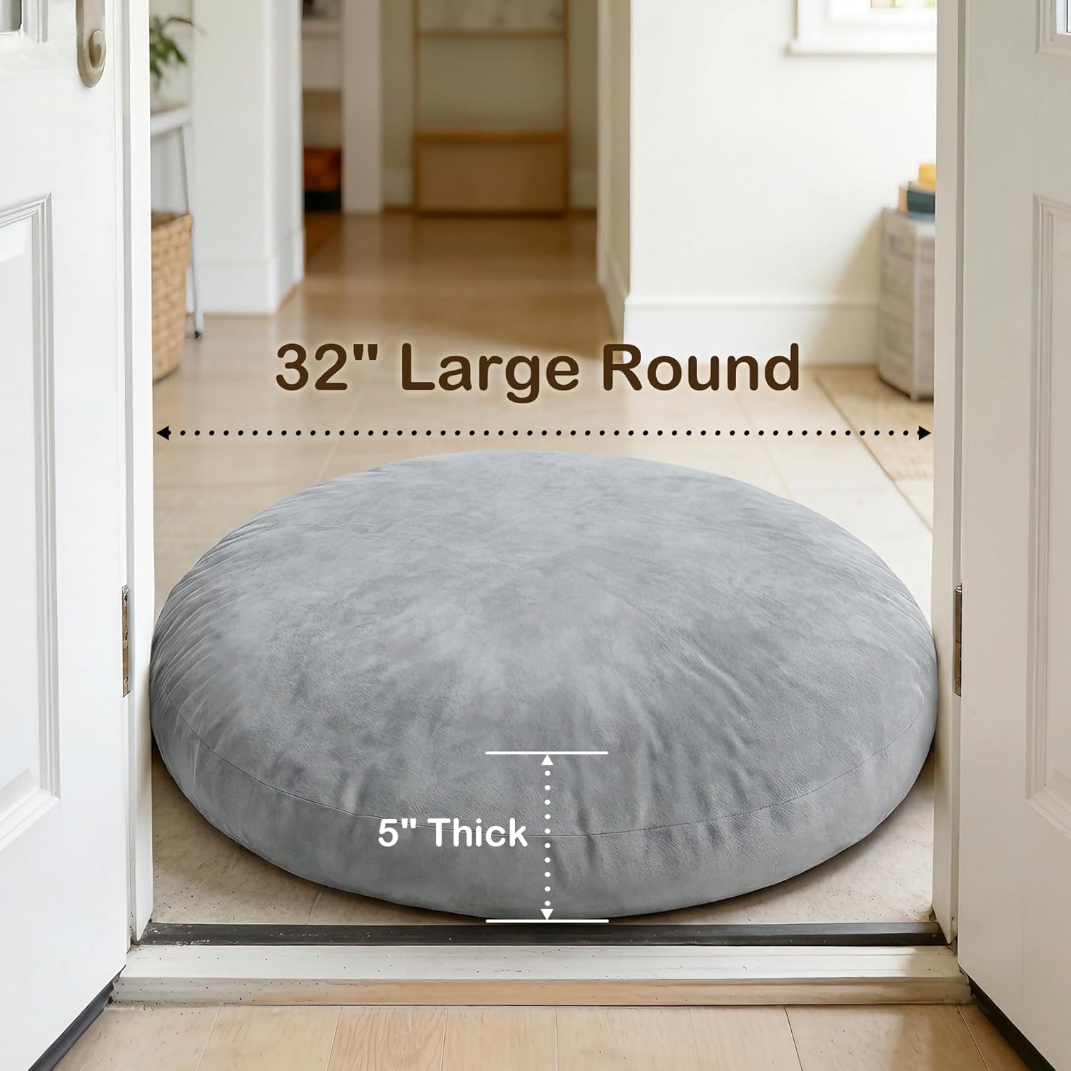 Codi Large Meditation Cushions – Round Floor Pillows for Adults with Removable Washable Cover, Soft and Supportive Floor Cushion for Yoga, Seating and Dog Bed, 32 inch - Grey