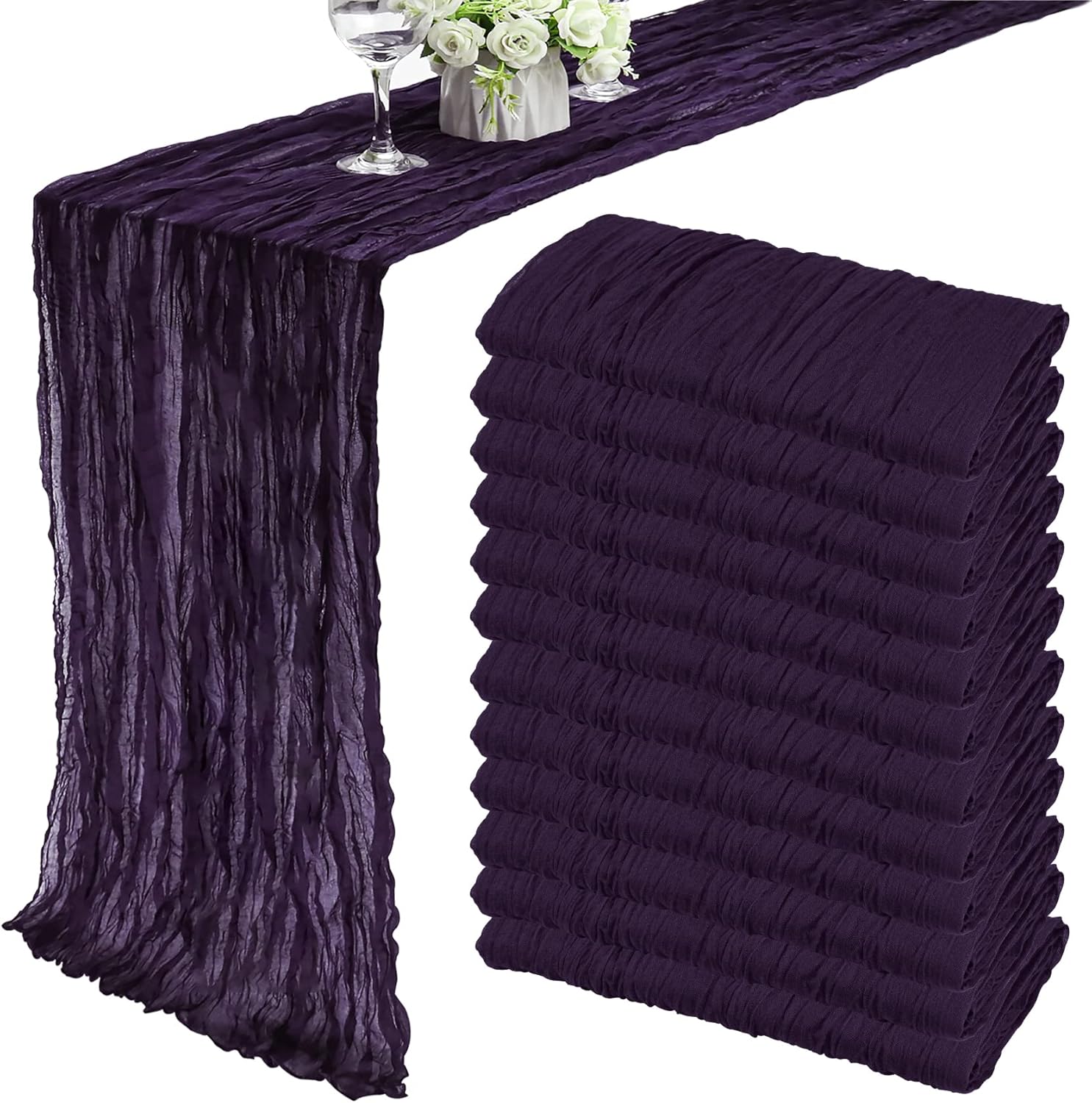 12 Pack 10Ft Cheesecloth Table Runner 35x120 Inch Boho Gauze Table Runner Cheese Cloth Long Romantic Table Runners for Wedding Bridal Shower Birthday Party Table Decor (Dusty Sage Green)