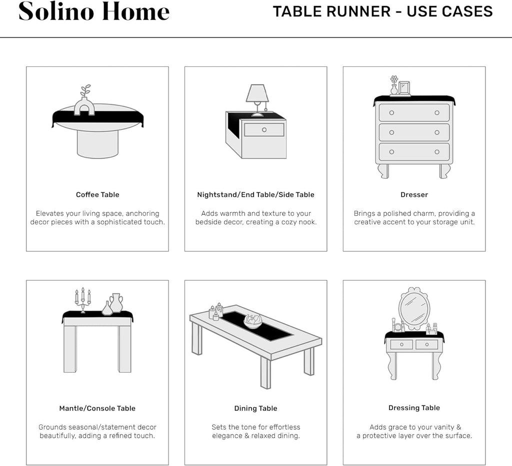 Solino Home Linen Table Runner 48 Inches - French Stripe, 100% Pure Linen Black and Natural Farmhouse Table Runner 14 x 48 Inch Ideal for Dresser and Coffee Tables - Spring, Easter