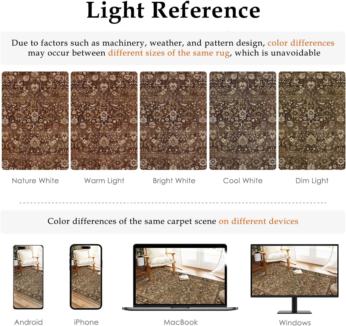 HUGEAR 8x10 Machine Washable Rugs Brown Hallway Large Area Rug Indoor Accent Rug Floral Low Pile Carpet Soft Throw Aesthetic Rug Bedroom Living Room Office Dining Room Kitchen Laundry Room