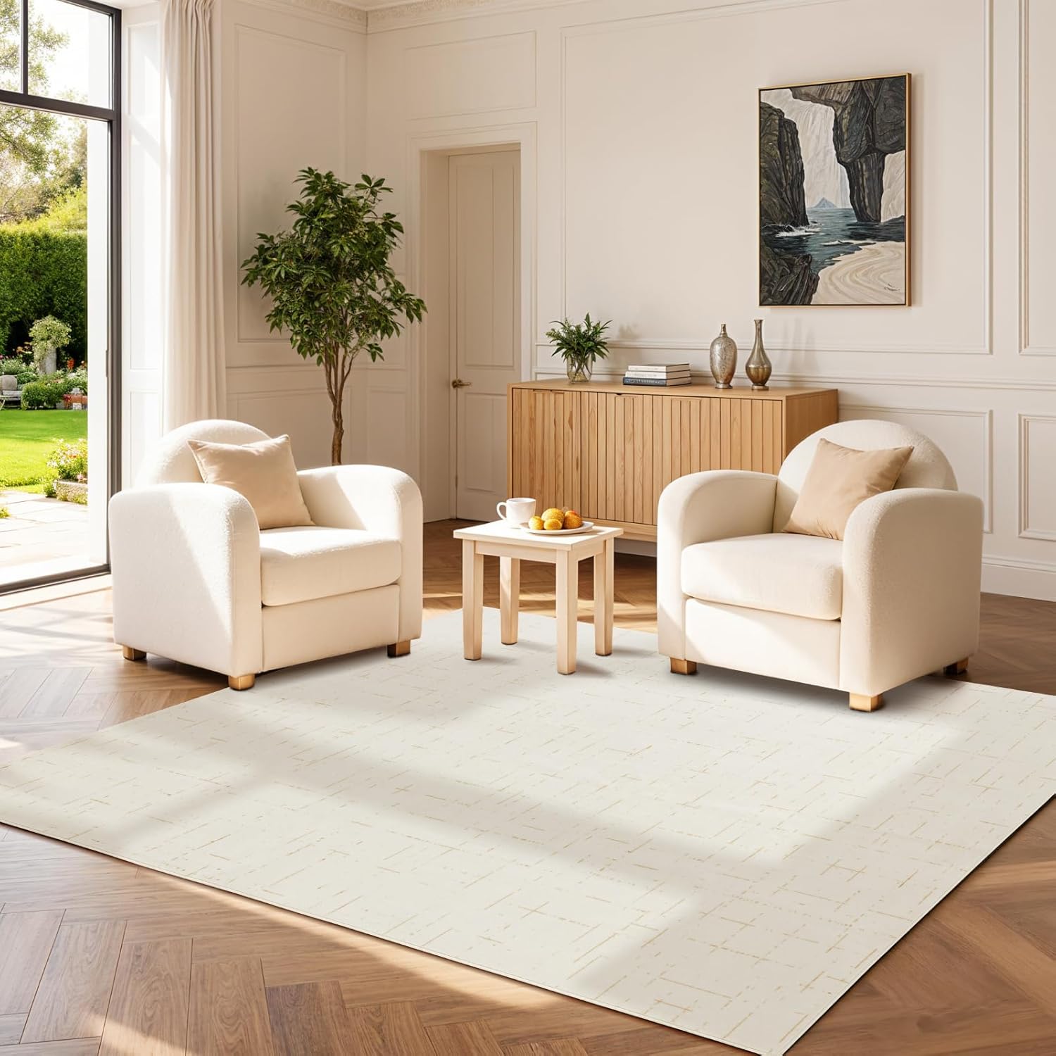 LIANLAM Washable Rug 8x10 Area Rugs for Living Room - Stain Resistant Non-Slip Backing Boho Rug for Bedroom,Durable & Ultra-Thin Vintage Large Area Rug(8x10,Black)