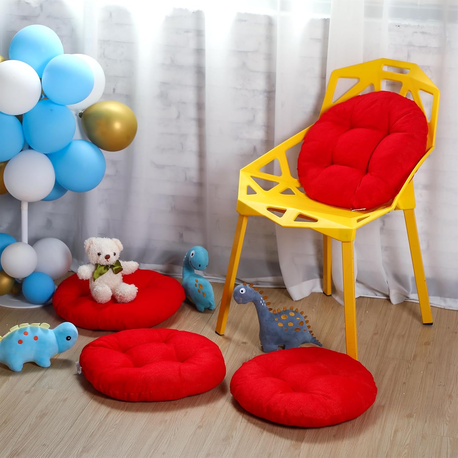 Fumete 8 Pcs 16 Inch Round Floor Cushions for Kids and Toddlers, Flexible Seating Classroom Furniture Floor Pillow for Home, Daycare, Preschool, Yoga and Meditation (Red)