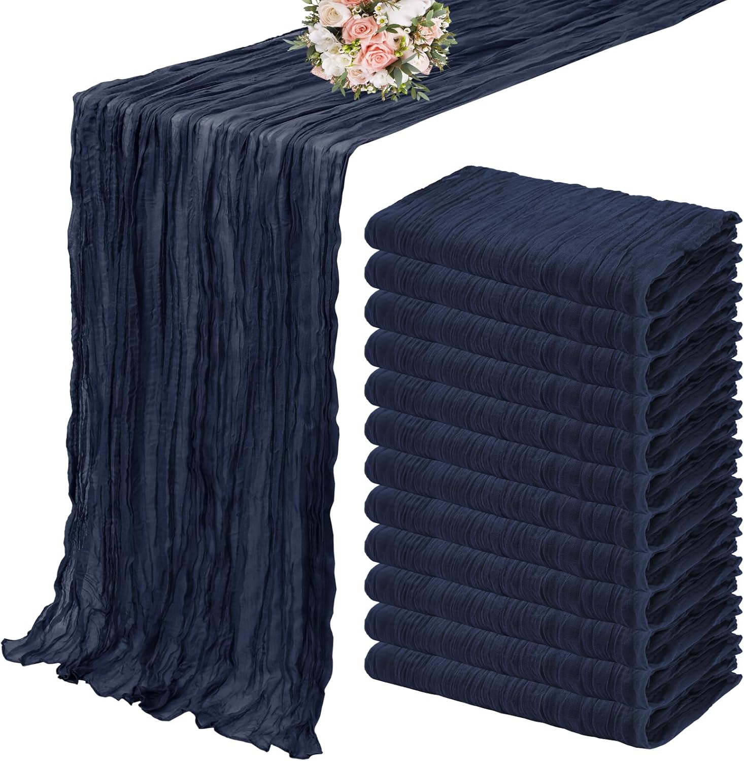 12 Pack Cheesecloth Table Runner 35 x 120 inch Long Boho Cheese Cloth Gauze Table Runners Semi Sheer Table Runner for Wedding Decor, Bridal Shower, Birthday Party (Light Pink)