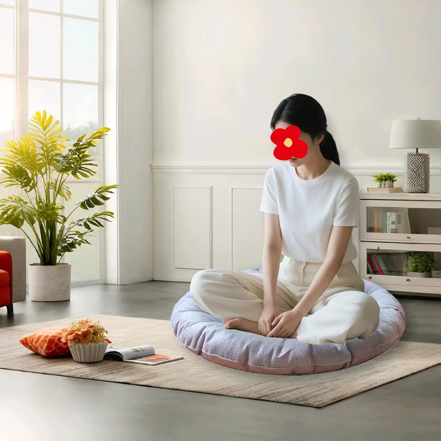 ZUODGGG Large Linen Floor Cushions,Round Futon Pillows Japanese Style Tufted Floor Pillows Meditation Cushions for Seating On Pad for Yoga Sofa Balcony(Size:75x75cm(30x30inch),Color:Beige)