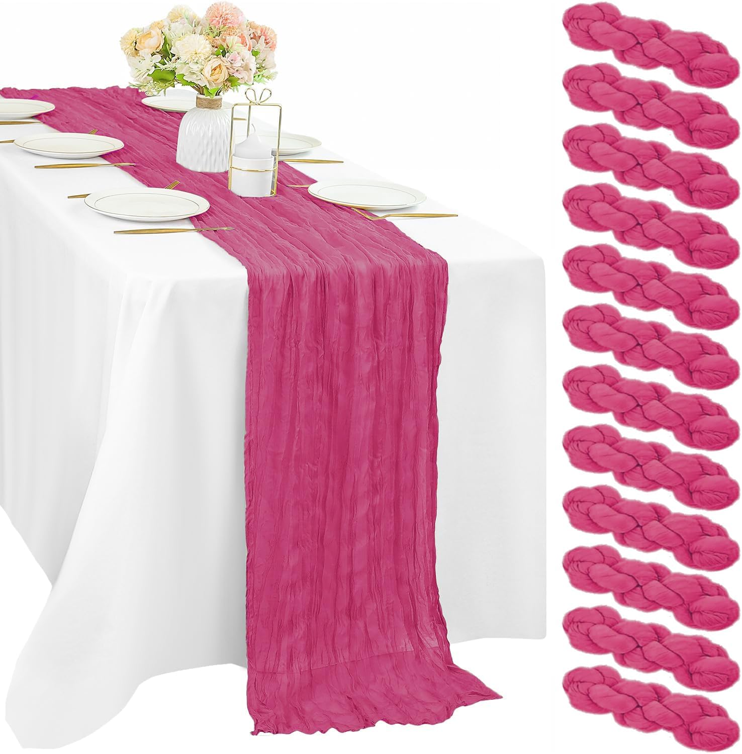 12 Pcs 10FT Sage Green Cheesecloth Table Runner 35 x 120 Inches Long Runner for Tables Gauze Fabric Boho Table Runner Decoration Rustic Sheer Runner for Wedding Baby Shower Birthday Party (Sage Green)