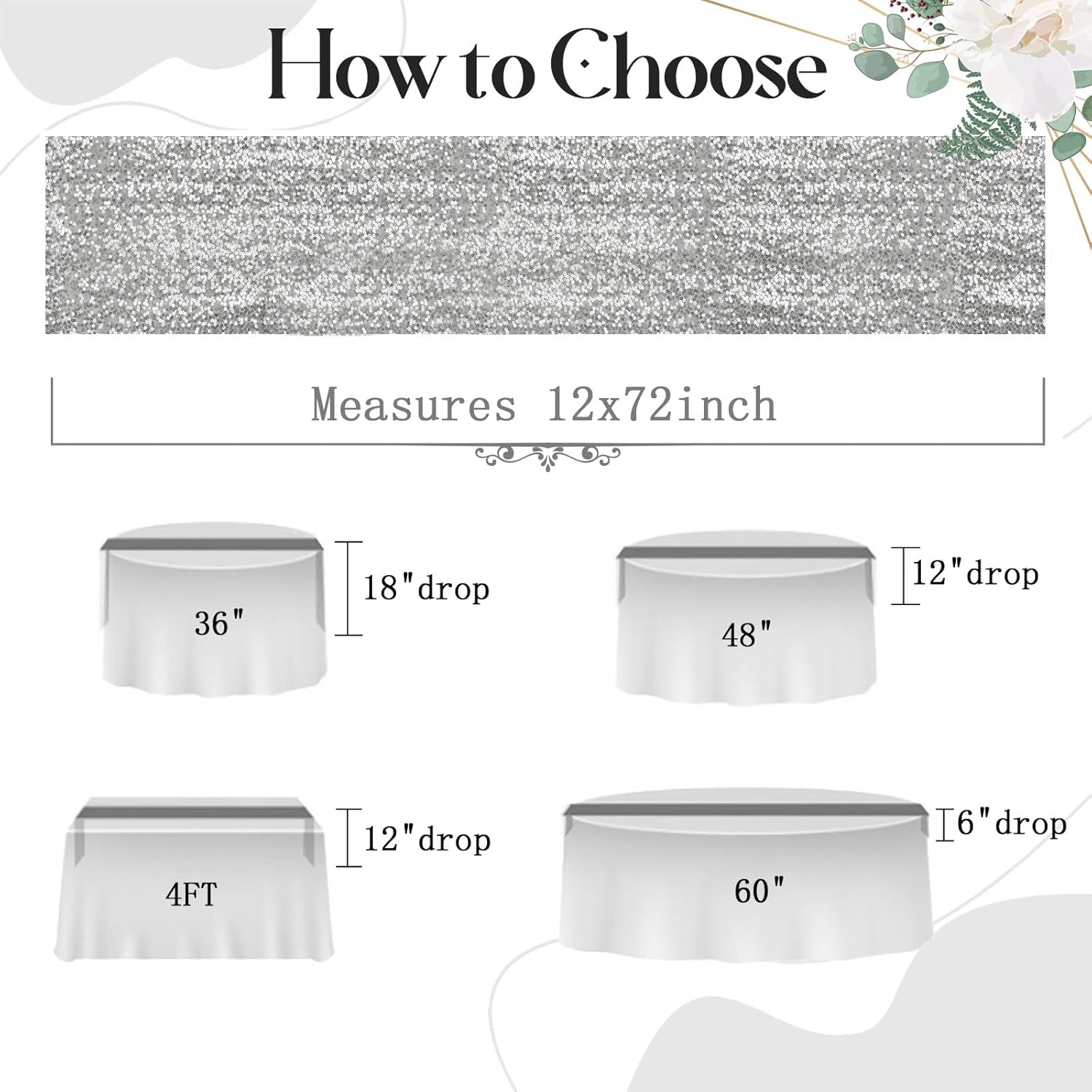 Aormenzy 12 Pack Silver Sequin Table Runner 12" x 72", Glitter Sparkle Sequin Runners for Birthday Party Wedding Banquet & Baby Shower, Party Table Decorations Supplies