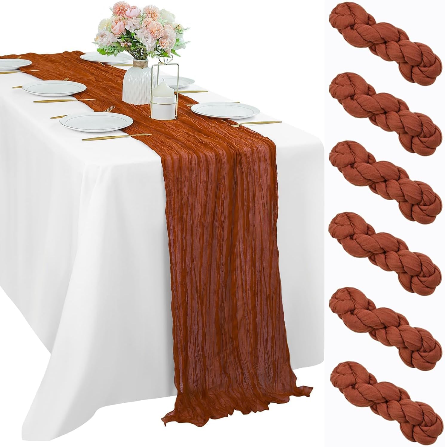 12 Pcs 10FT Sage Green Cheesecloth Table Runner 35 x 120 Inches Long Runner for Tables Gauze Fabric Boho Table Runner Decoration Rustic Sheer Runner for Wedding Baby Shower Birthday Party (Sage Green)