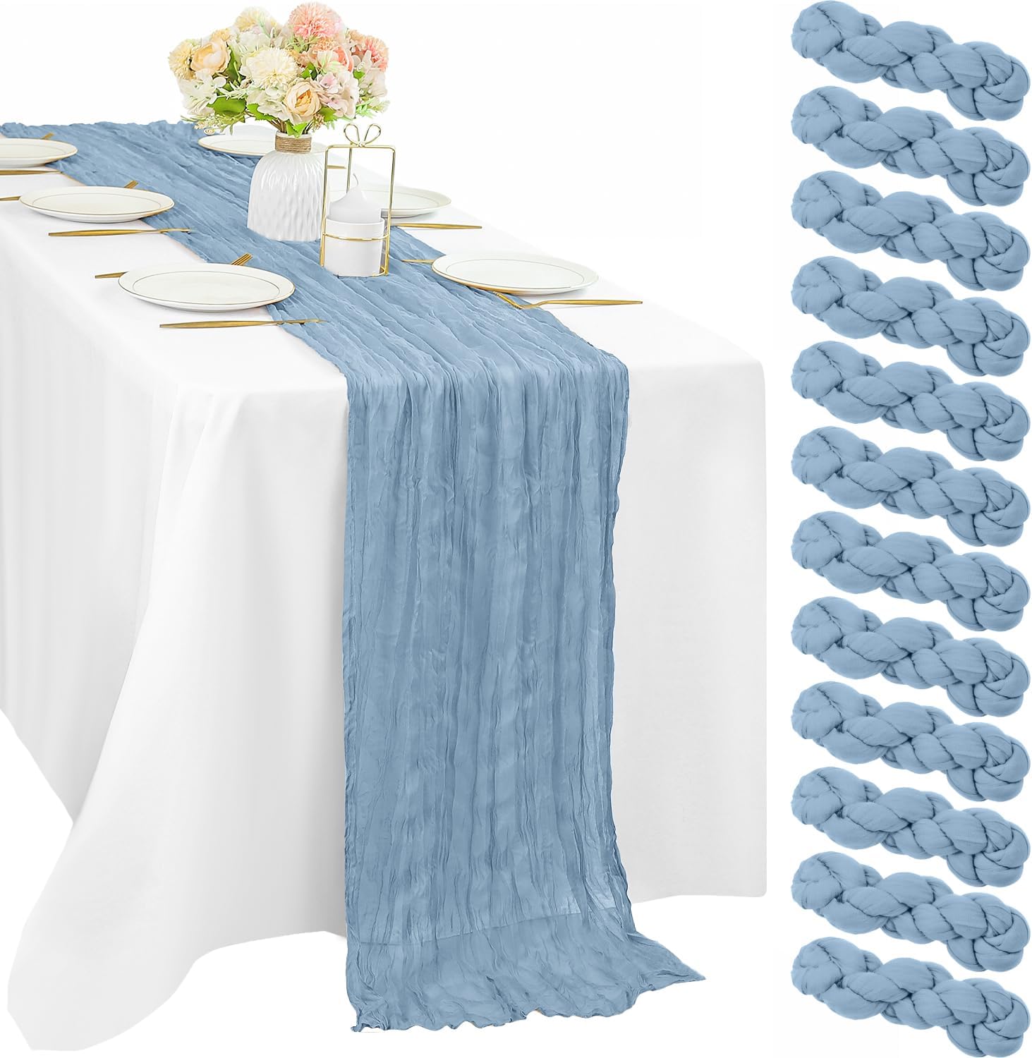 12 Pcs 10FT Sage Green Cheesecloth Table Runner 35 x 120 Inches Long Runner for Tables Gauze Fabric Boho Table Runner Decoration Rustic Sheer Runner for Wedding Baby Shower Birthday Party (Sage Green)