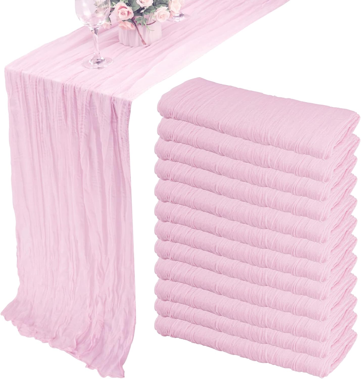 12 Pack 10Ft Cheesecloth Table Runner 35x120 Inch Boho Gauze Table Runner Cheese Cloth Long Romantic Table Runners for Wedding Bridal Shower Birthday Party Table Decor (Dusty Sage Green)