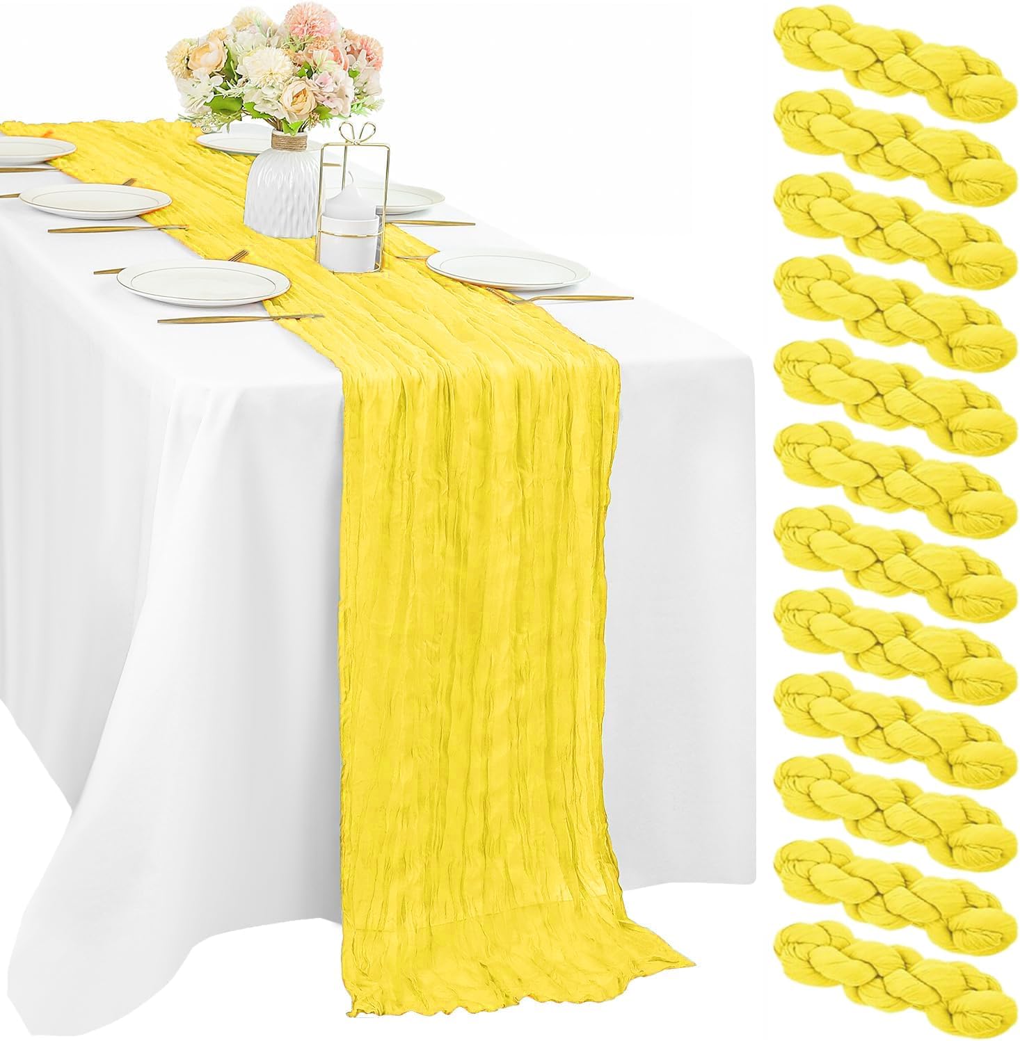 12 Pcs 10FT Sage Green Cheesecloth Table Runner 35 x 120 Inches Long Runner for Tables Gauze Fabric Boho Table Runner Decoration Rustic Sheer Runner for Wedding Baby Shower Birthday Party (Sage Green)