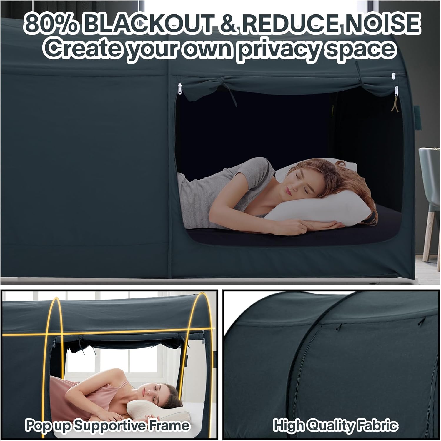 Alvantor® Bed Canopy Bed Tents Dream Tents Privacy Space Twin Size Sleeping Tent Indoor Pop Up Portable Frame Curtains Breathable Grey Cottage (Mattress Not Included) Reducing Light