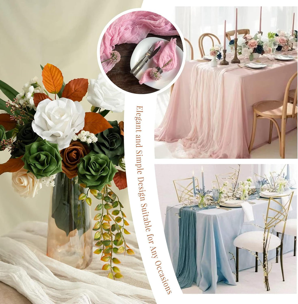 12 Pack Cheesecloth Table Runner 35 x 120 inch Long Boho Cheese Cloth Gauze Table Runners Semi Sheer Table Runner for Wedding Decor, Bridal Shower, Birthday Party (Light Pink)