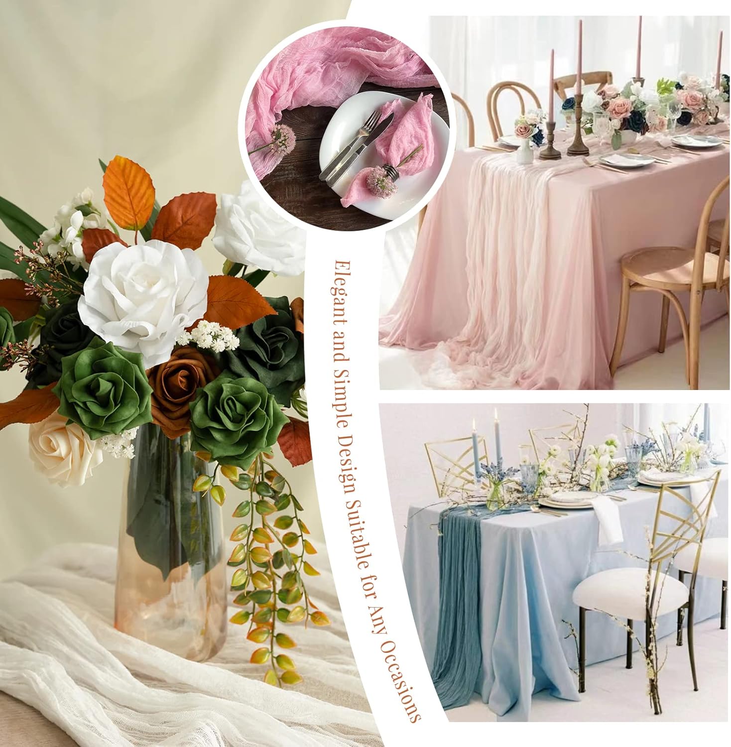 12 Pack Cheesecloth Table Runner 35 x 120 inch Long Boho Cheese Cloth Gauze Table Runners Semi Sheer Table Runner for Wedding Decor, Bridal Shower, Birthday Party (Light Pink)