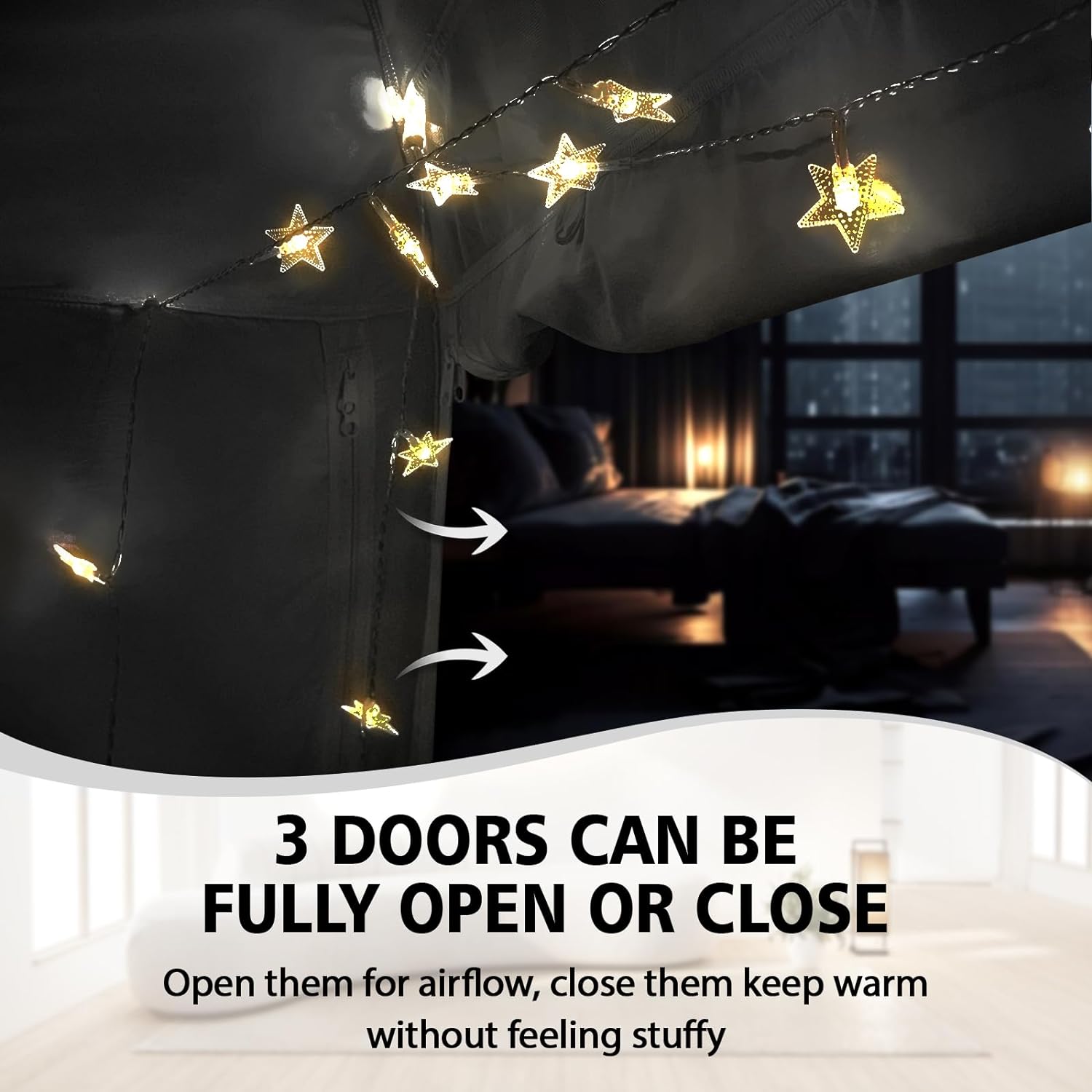 Bed Tent Bed Canopy Breathable 100% for Adult and Kids- Original Design Light Reduction 93% Sleeping Dream Tents Indoor Portable Big Space with String Light 3 Doors Twin Full Queen King Size