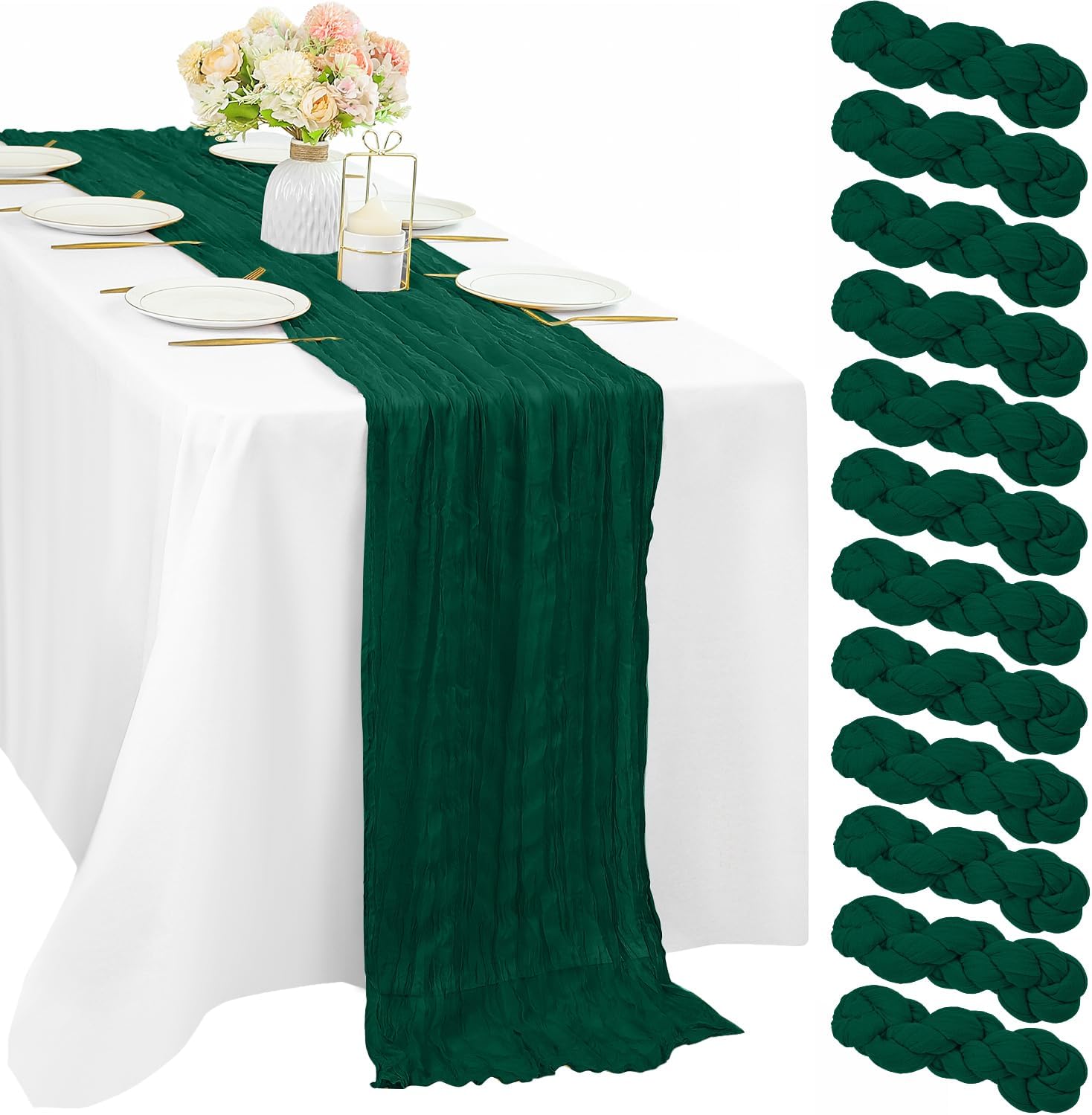 12 Pcs 10FT Sage Green Cheesecloth Table Runner 35 x 120 Inches Long Runner for Tables Gauze Fabric Boho Table Runner Decoration Rustic Sheer Runner for Wedding Baby Shower Birthday Party (Sage Green)