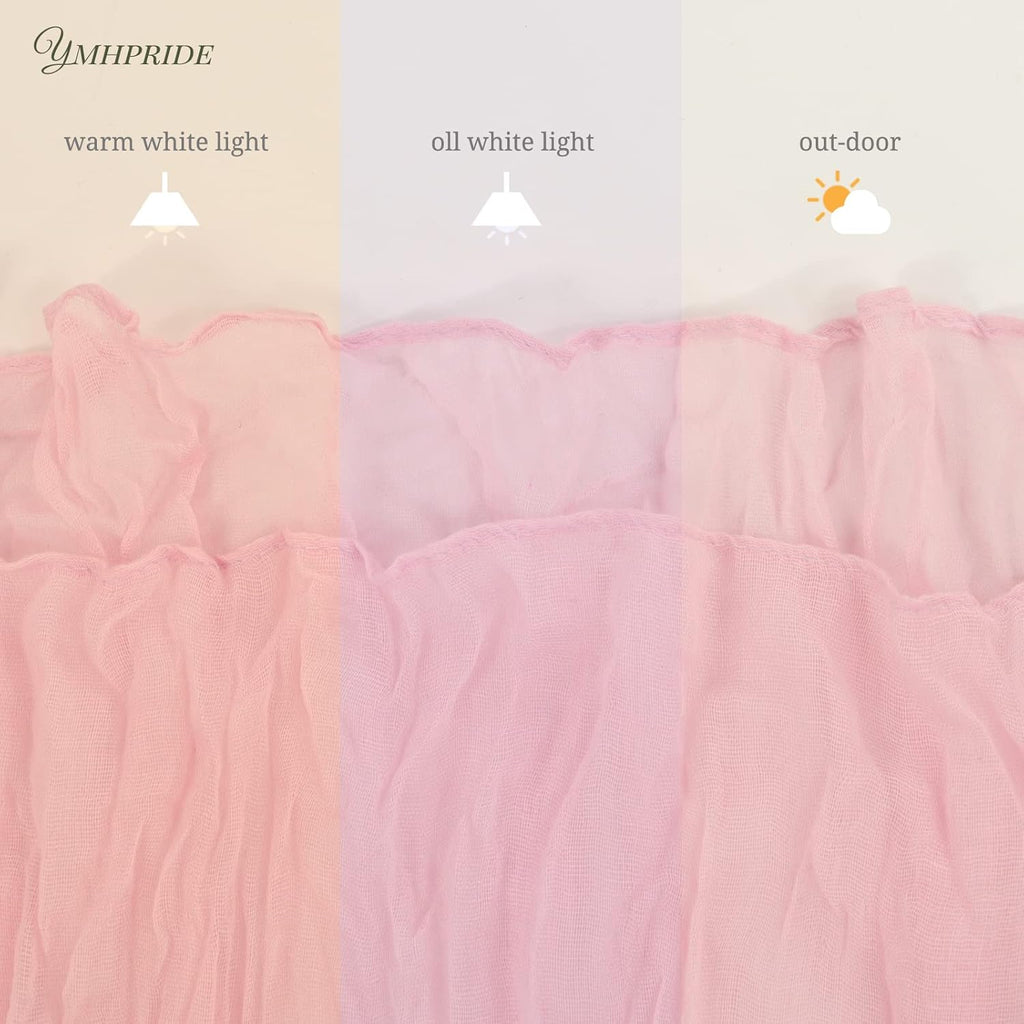 12 Pack Cheesecloth Table Runner 35 x 120 inch Long Boho Cheese Cloth Gauze Table Runners Semi Sheer Table Runner for Wedding Decor, Bridal Shower, Birthday Party (Light Pink)