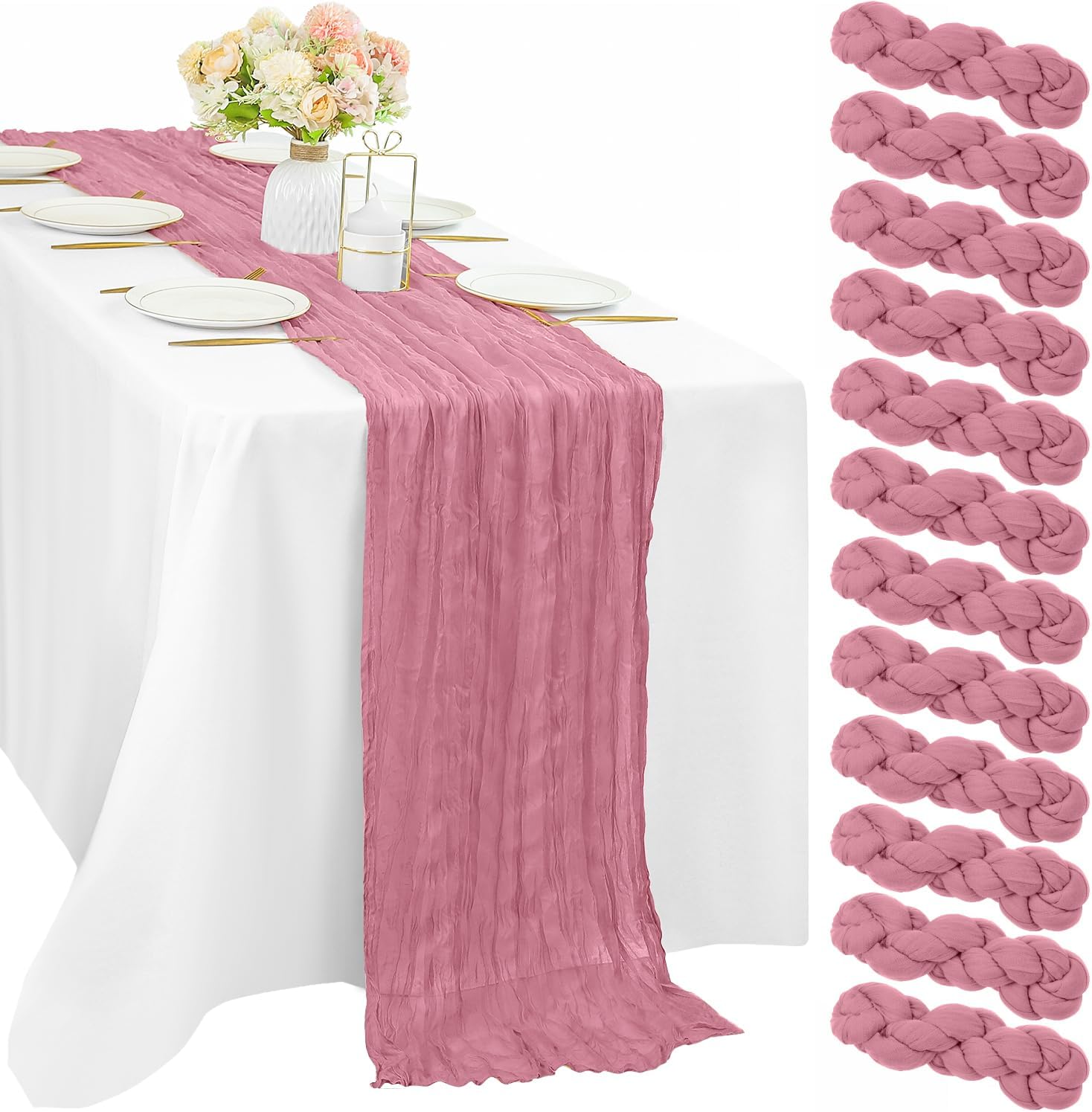 12 Pcs 10FT Sage Green Cheesecloth Table Runner 35 x 120 Inches Long Runner for Tables Gauze Fabric Boho Table Runner Decoration Rustic Sheer Runner for Wedding Baby Shower Birthday Party (Sage Green)