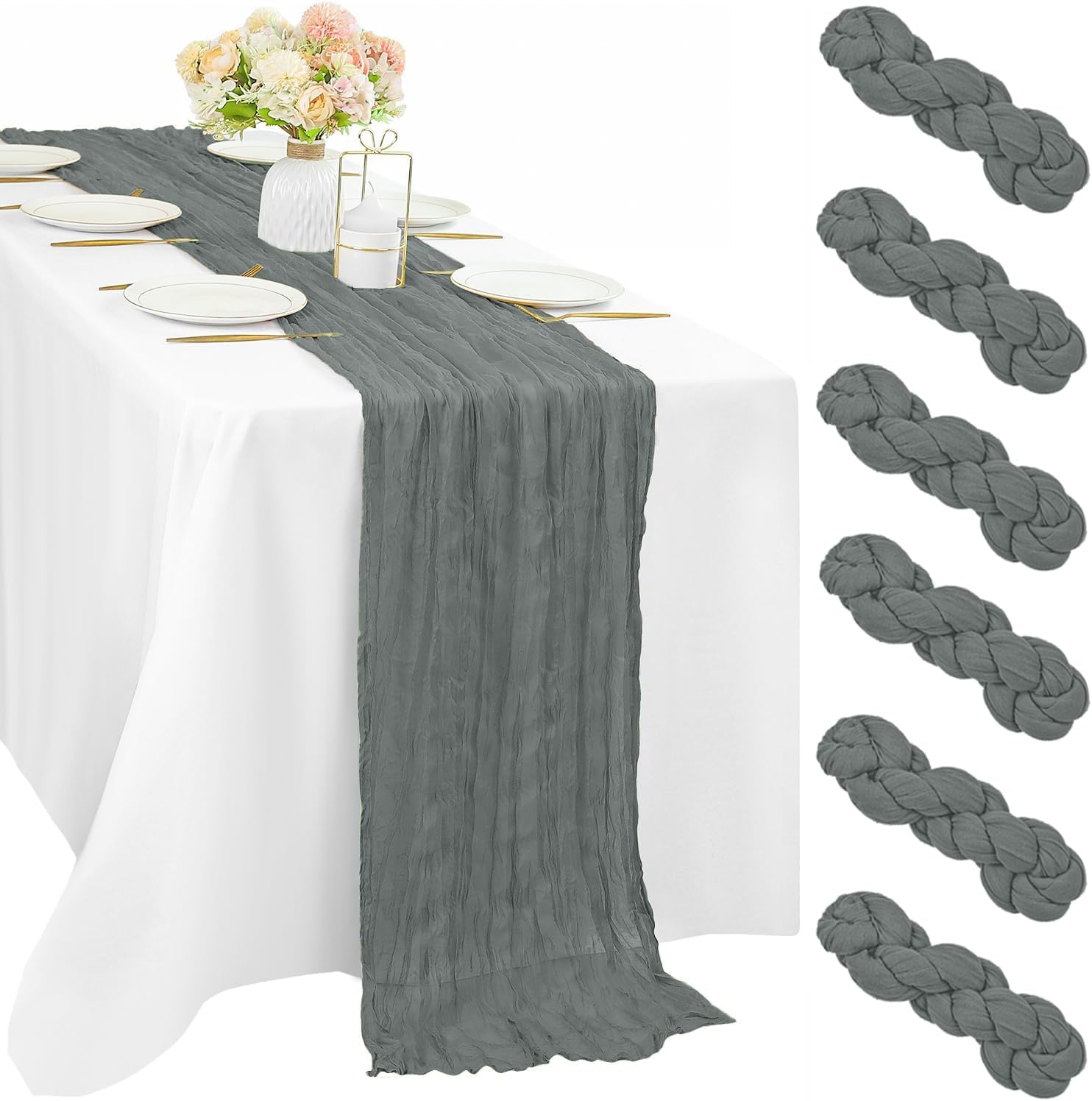 12 Pcs 10FT Sage Green Cheesecloth Table Runner 35 x 120 Inches Long Runner for Tables Gauze Fabric Boho Table Runner Decoration Rustic Sheer Runner for Wedding Baby Shower Birthday Party (Sage Green)