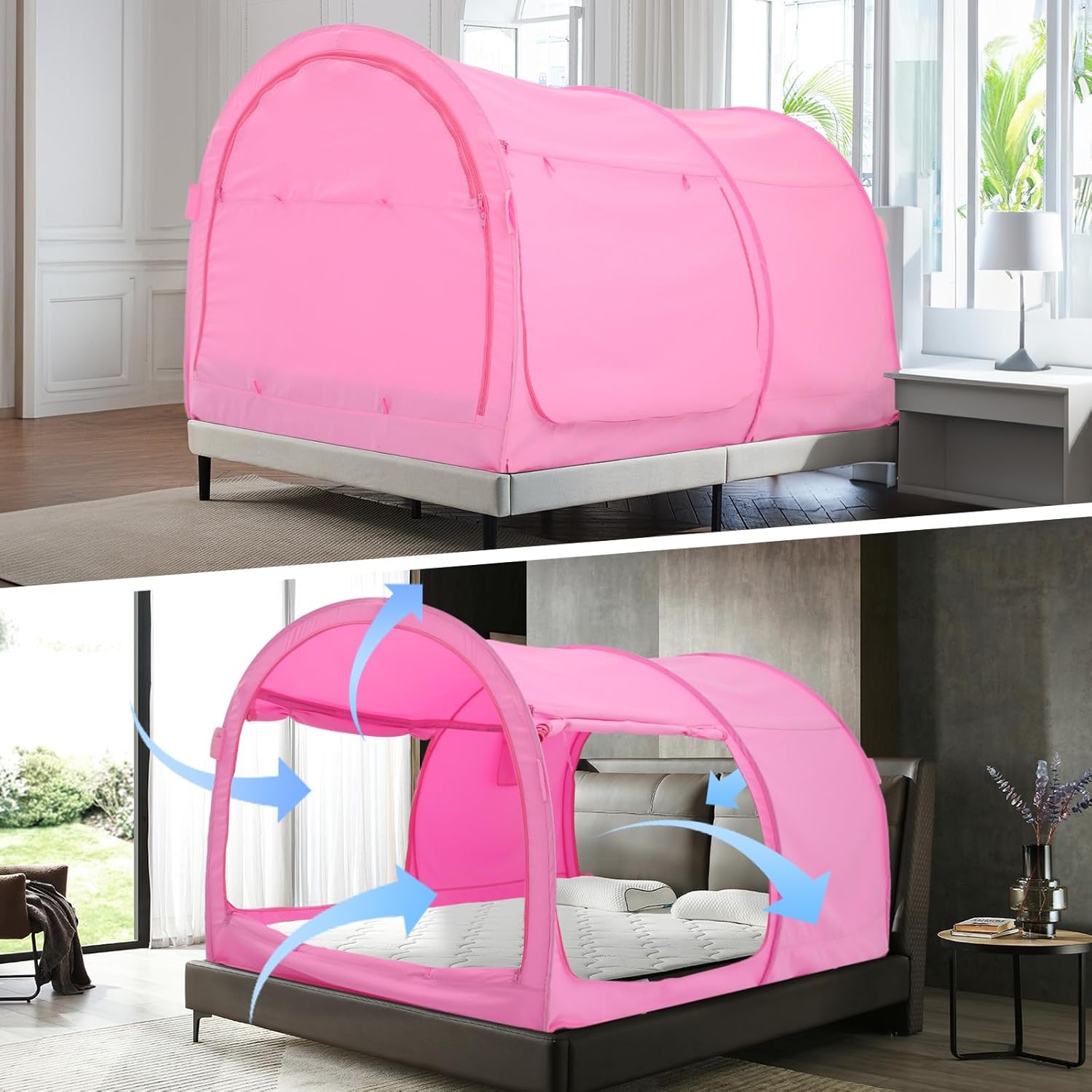 Alvantor® Bed Canopy Bed Tents Dream Tents Privacy Space Twin Size Sleeping Tent Indoor Pop Up Portable Frame Curtains Breathable Grey Cottage (Mattress Not Included) Reducing Light