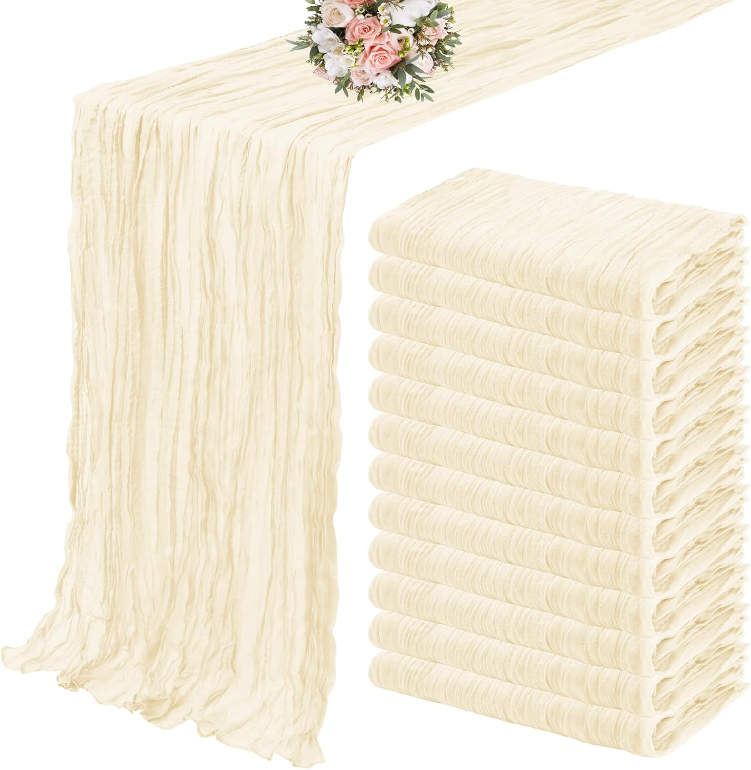 12 Pack Cheesecloth Table Runner 35 x 120 inch Long Boho Cheese Cloth Gauze Table Runners Semi Sheer Table Runner for Wedding Decor, Bridal Shower, Birthday Party (Light Pink)