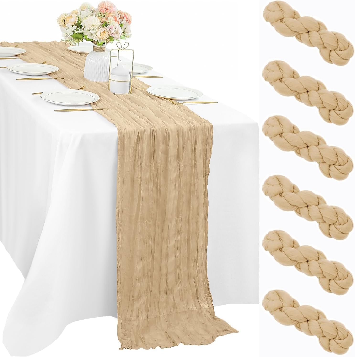 12 Pcs 10FT Sage Green Cheesecloth Table Runner 35 x 120 Inches Long Runner for Tables Gauze Fabric Boho Table Runner Decoration Rustic Sheer Runner for Wedding Baby Shower Birthday Party (Sage Green)