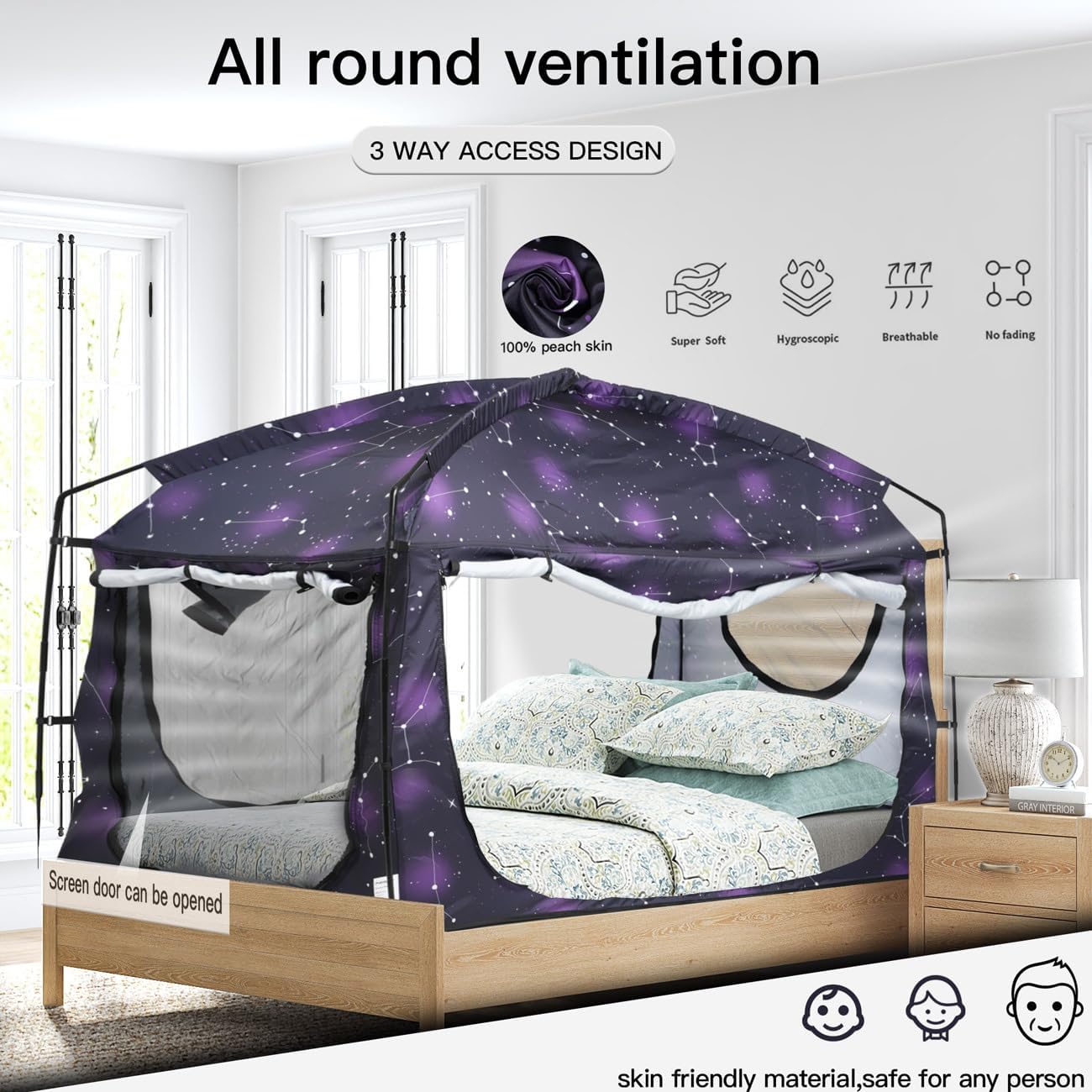 Bed Tent,Portable Privacy Sleeping Bed Canopy,Blackout 90% Drapes for Kids and Adult,Indoor Space Tent with Breathable Large Mesh Windows