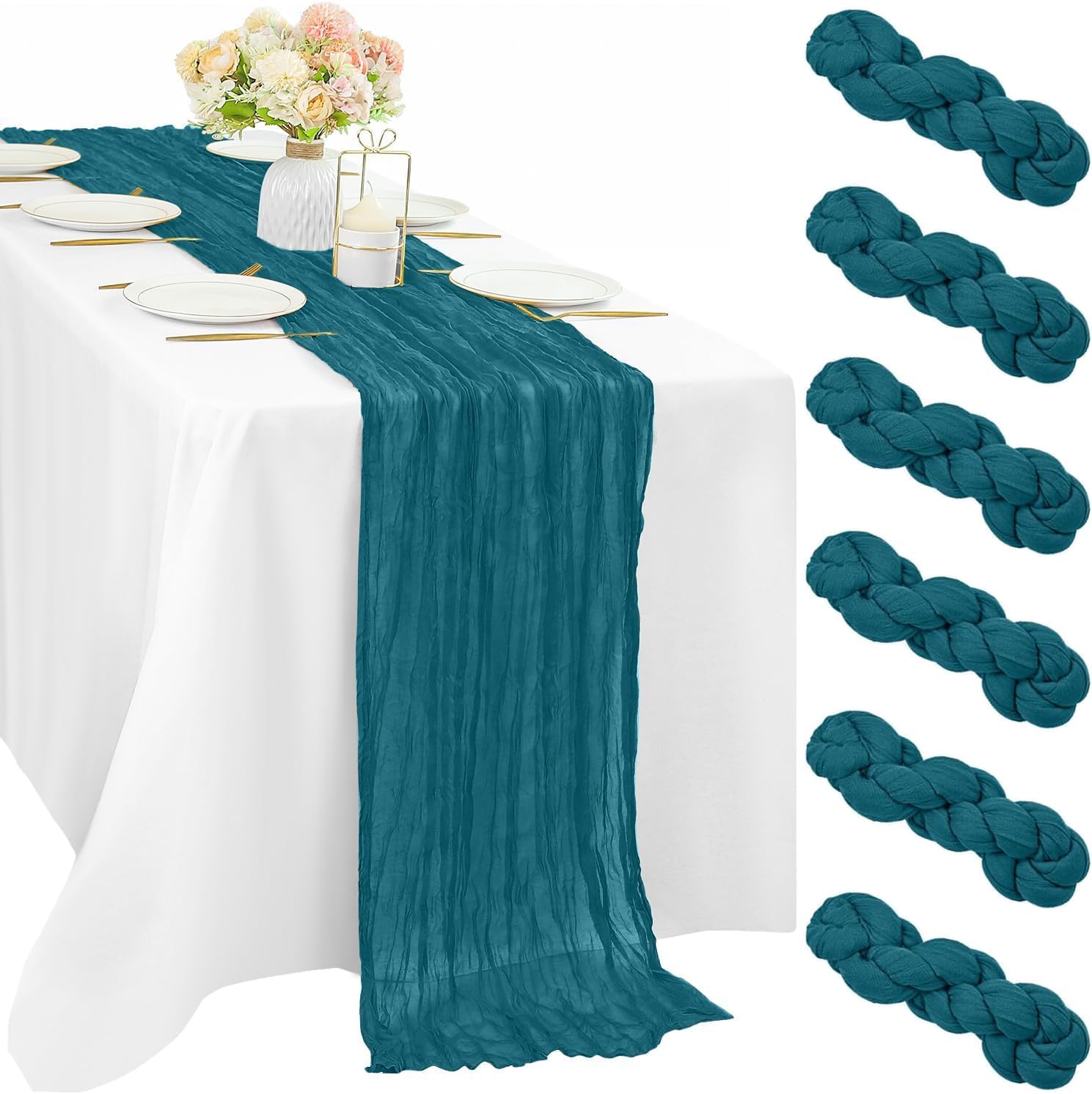12 Pcs 10FT Sage Green Cheesecloth Table Runner 35 x 120 Inches Long Runner for Tables Gauze Fabric Boho Table Runner Decoration Rustic Sheer Runner for Wedding Baby Shower Birthday Party (Sage Green)